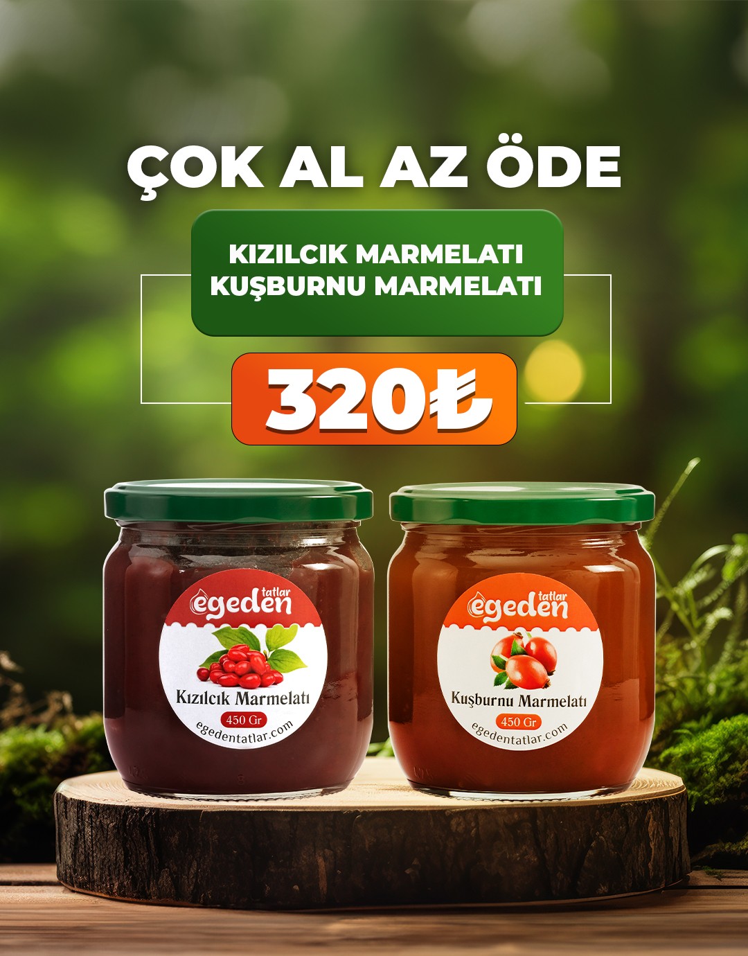 2'li Marmelat Fırsat Paketi ( Kızılcık Marmelatı ve Kuşburnu Marmelatı) 450 gr.