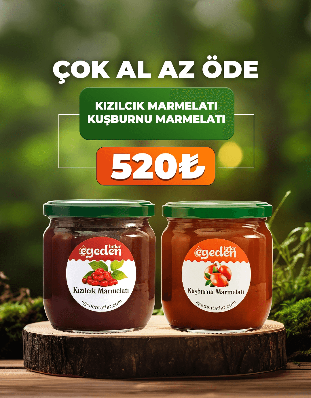 2'li Marmelat Fırsat Paketi ( Kızılcık Marmelatı ve Kuşburnu Marmelatı) 450 gr.