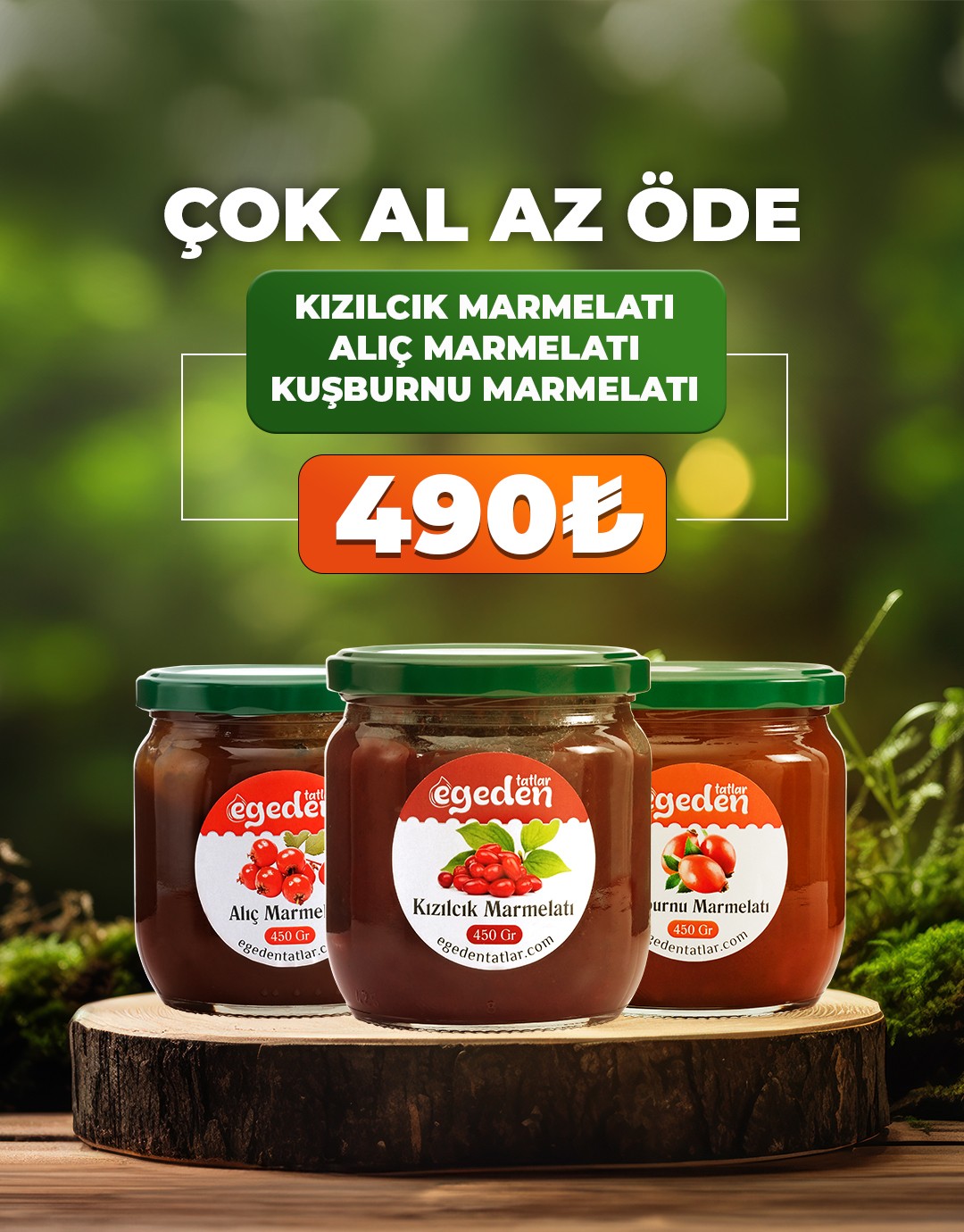 3'lü Marmelat Fırsat Paketi ( Kızılcık Marmelatı, Alıç Marmelatı ve Kuşburnu Marmelatı) 450 gr.