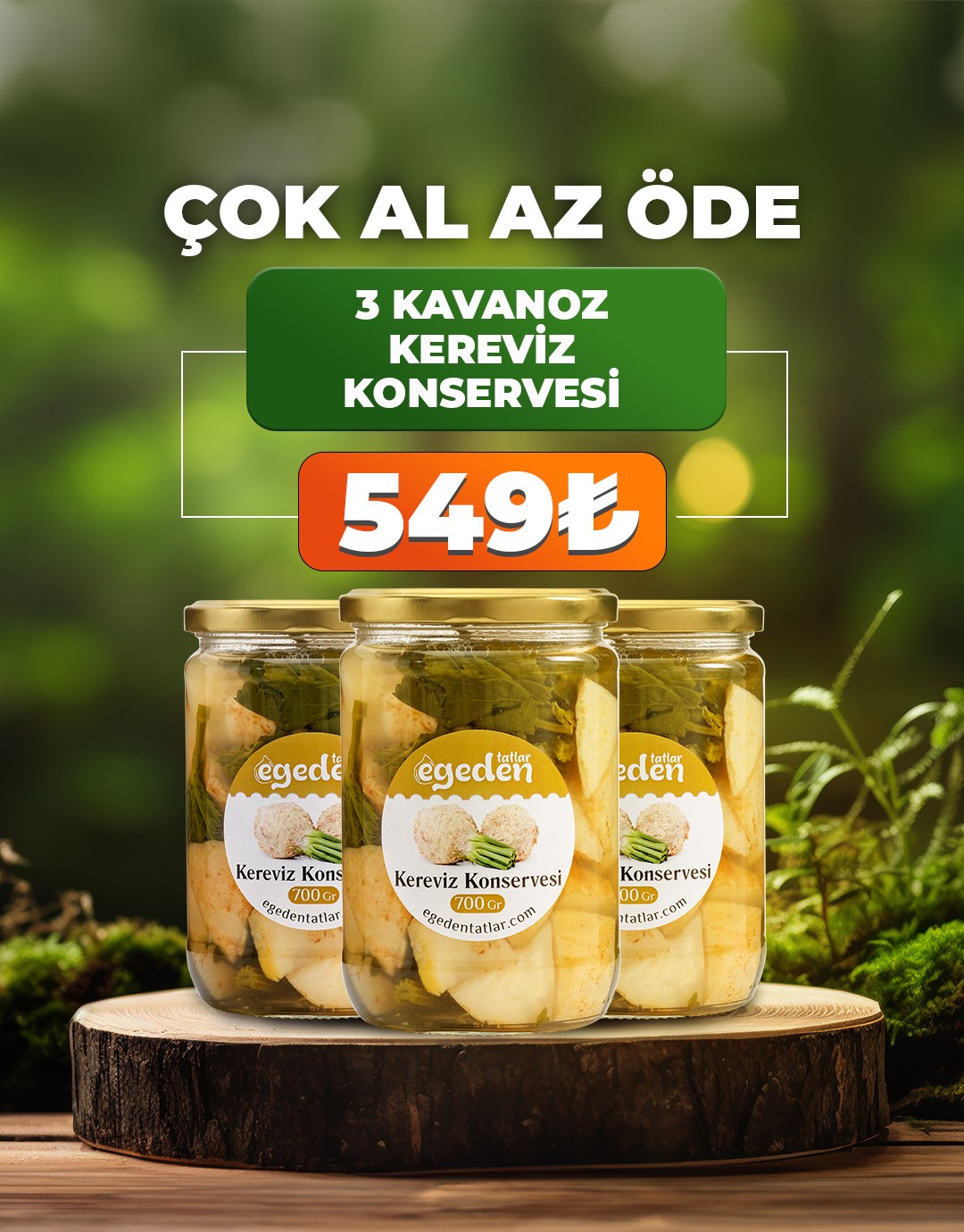 Kereviz Konservesi Doğal 700 gr. 3'lü Paket