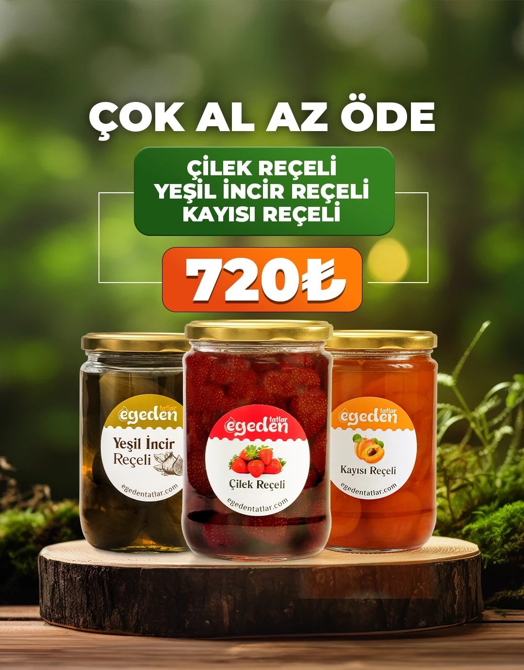 3'lü Reçel Fırsat Paketi (Çilek Reçeli, Yeşil İncir Reçeli ve Kayısı Reçeli) 