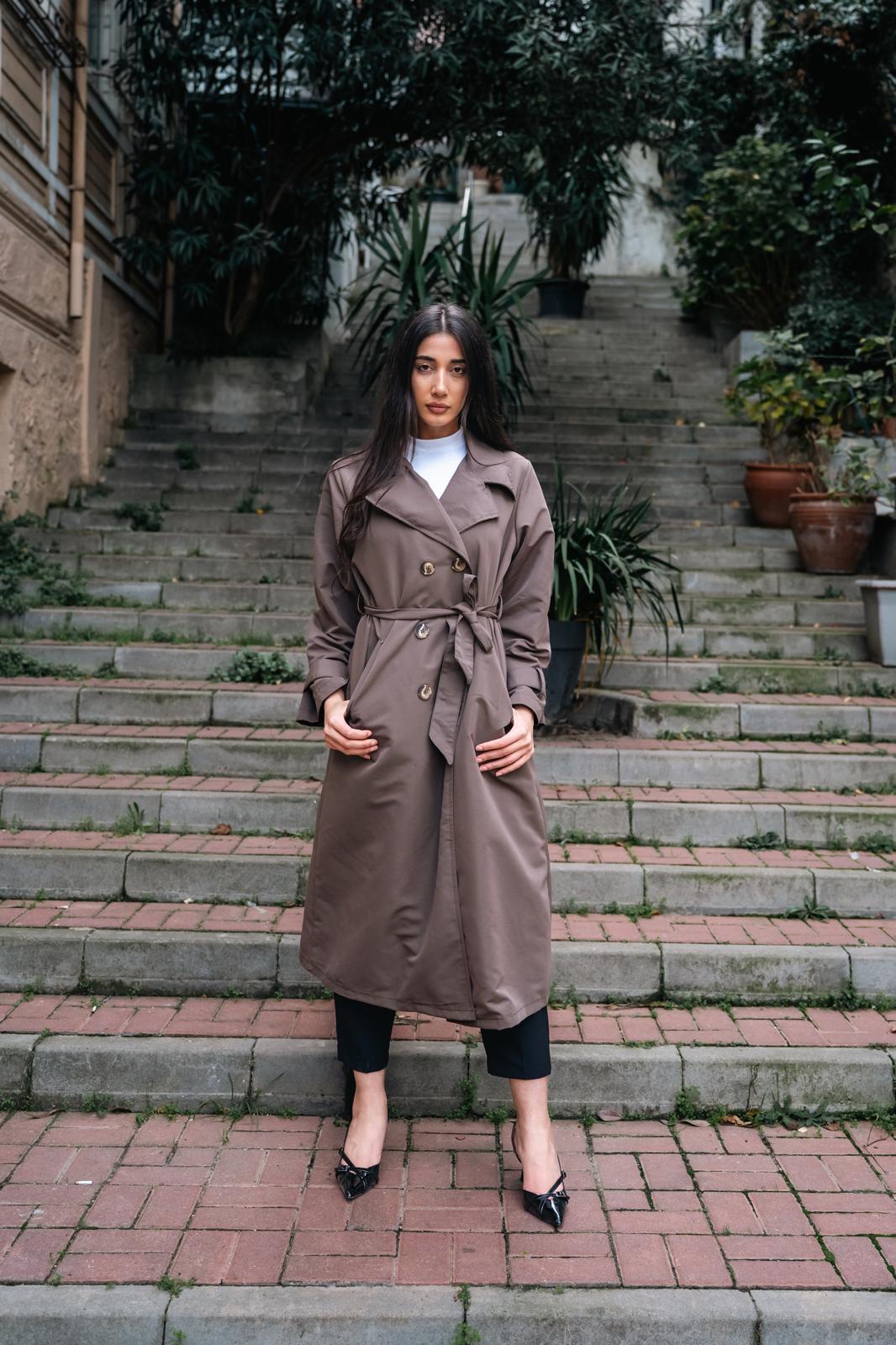 PREMİUM DÜĞME DETAY TRENÇKOT - HAKİ