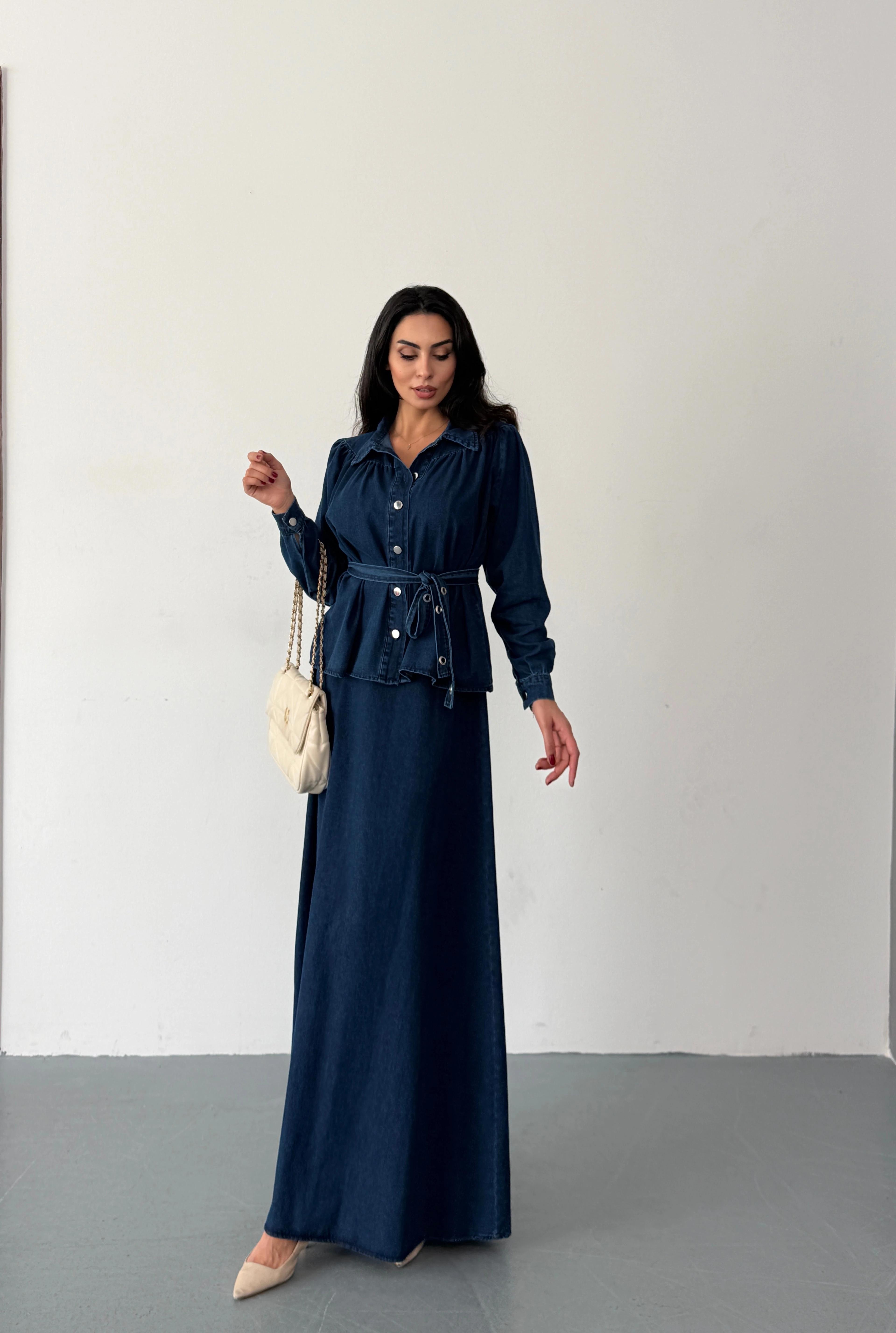 LACİVERT ETEKLİ KOT TAKIM