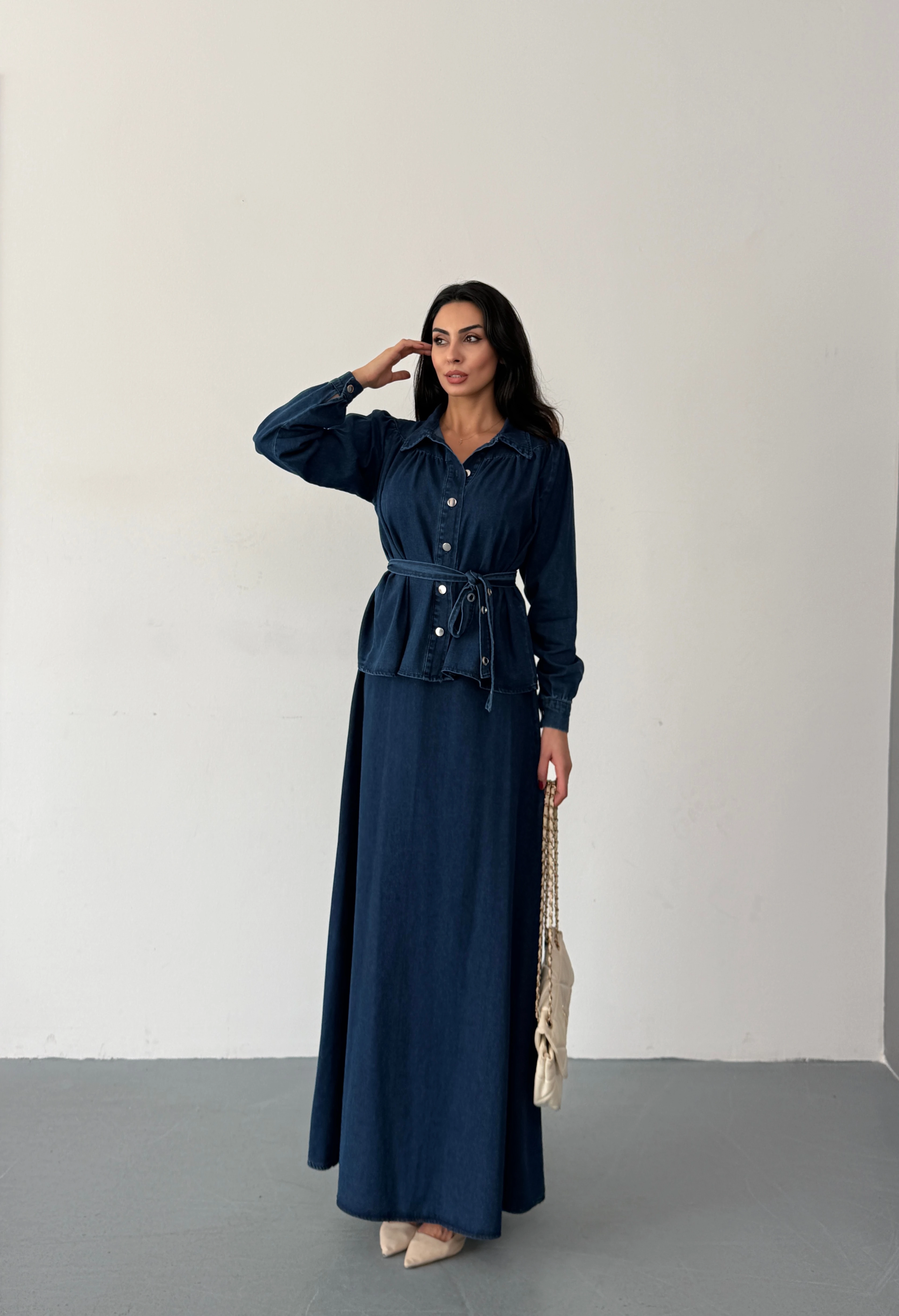 LACİVERT ETEKLİ KOT TAKIM