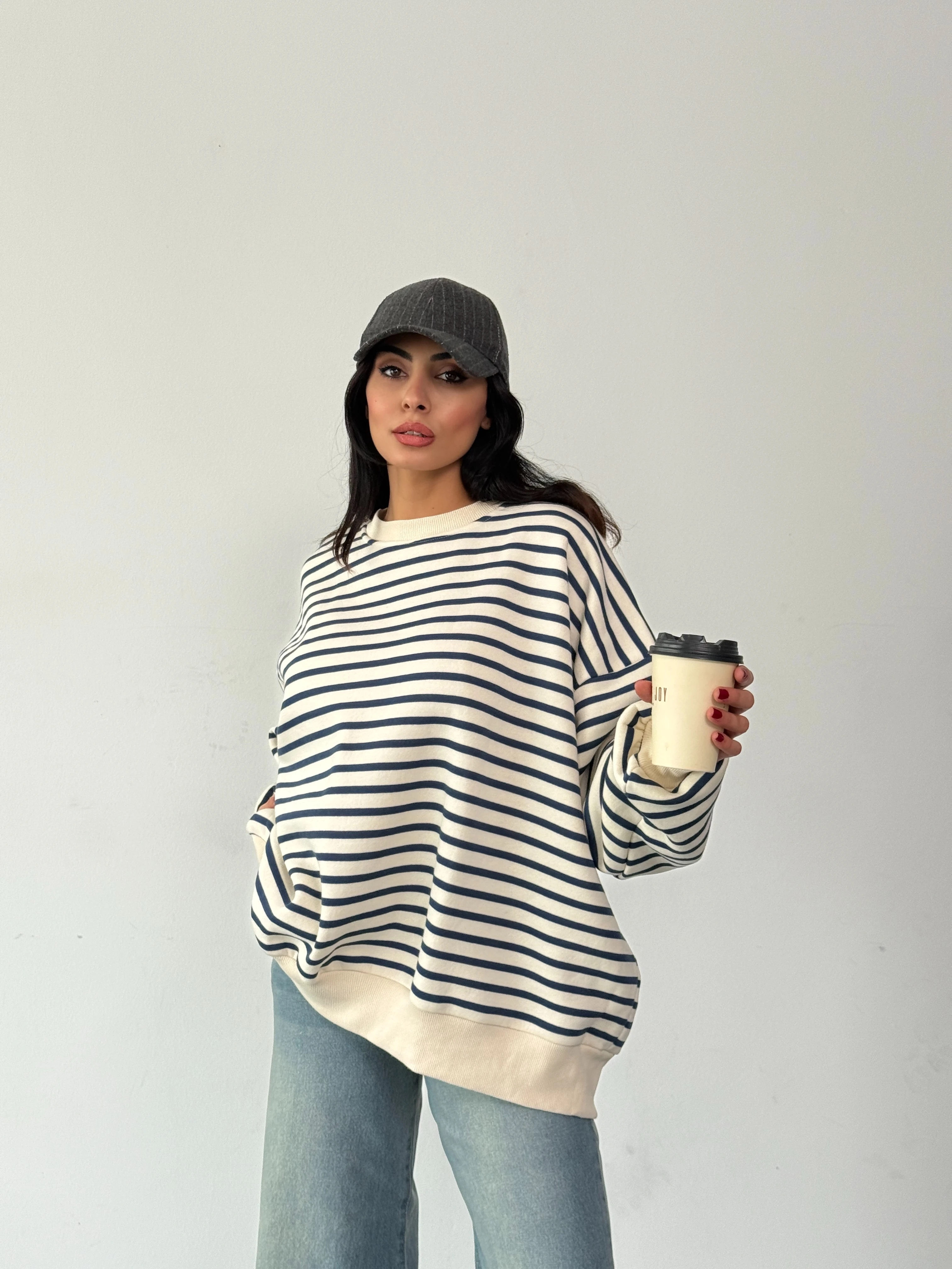 PREMİUM OVERSİZE ÇİZGİLİ SWEATSHİRT