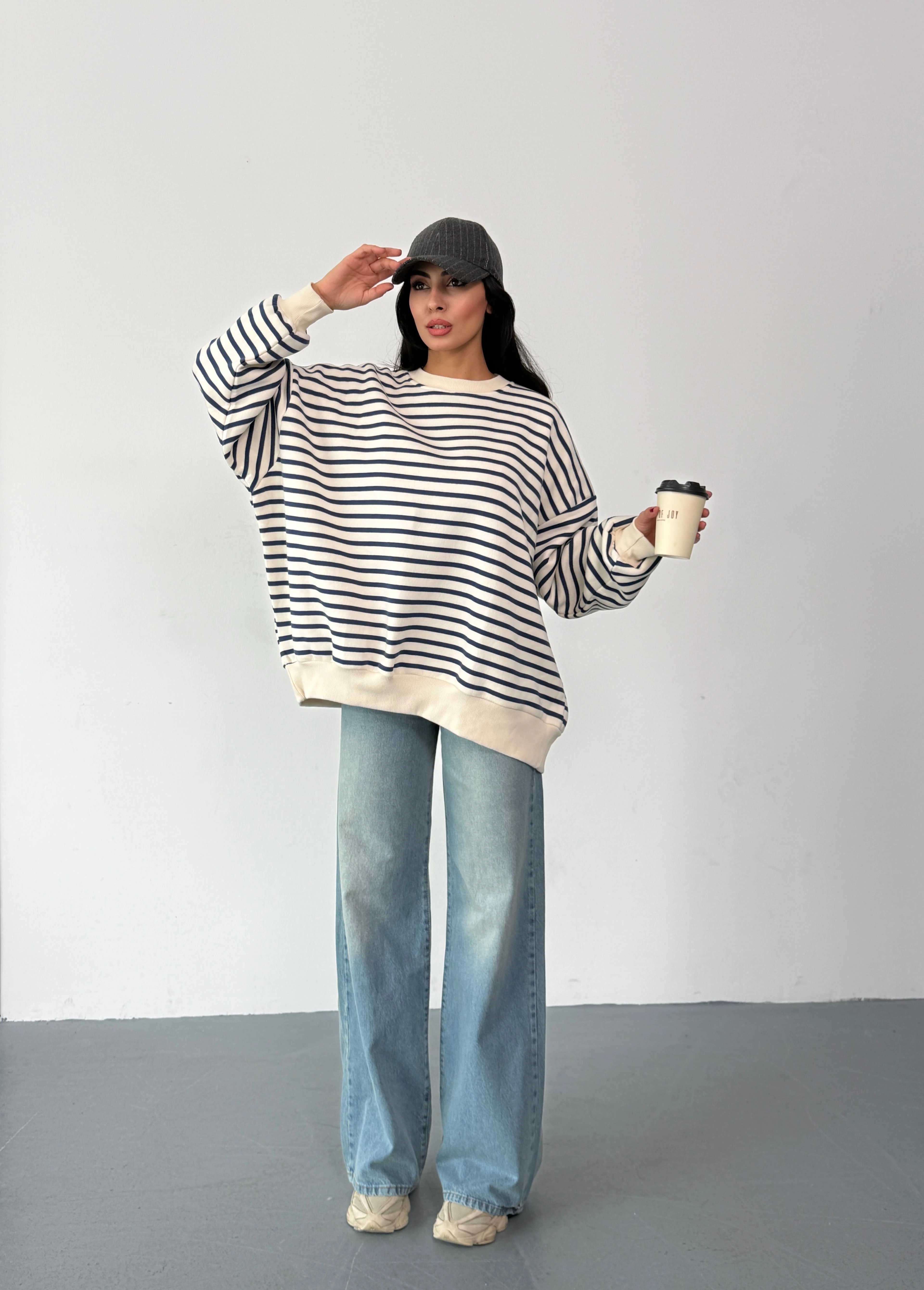 PREMİUM OVERSİZE ÇİZGİLİ SWEATSHİRT