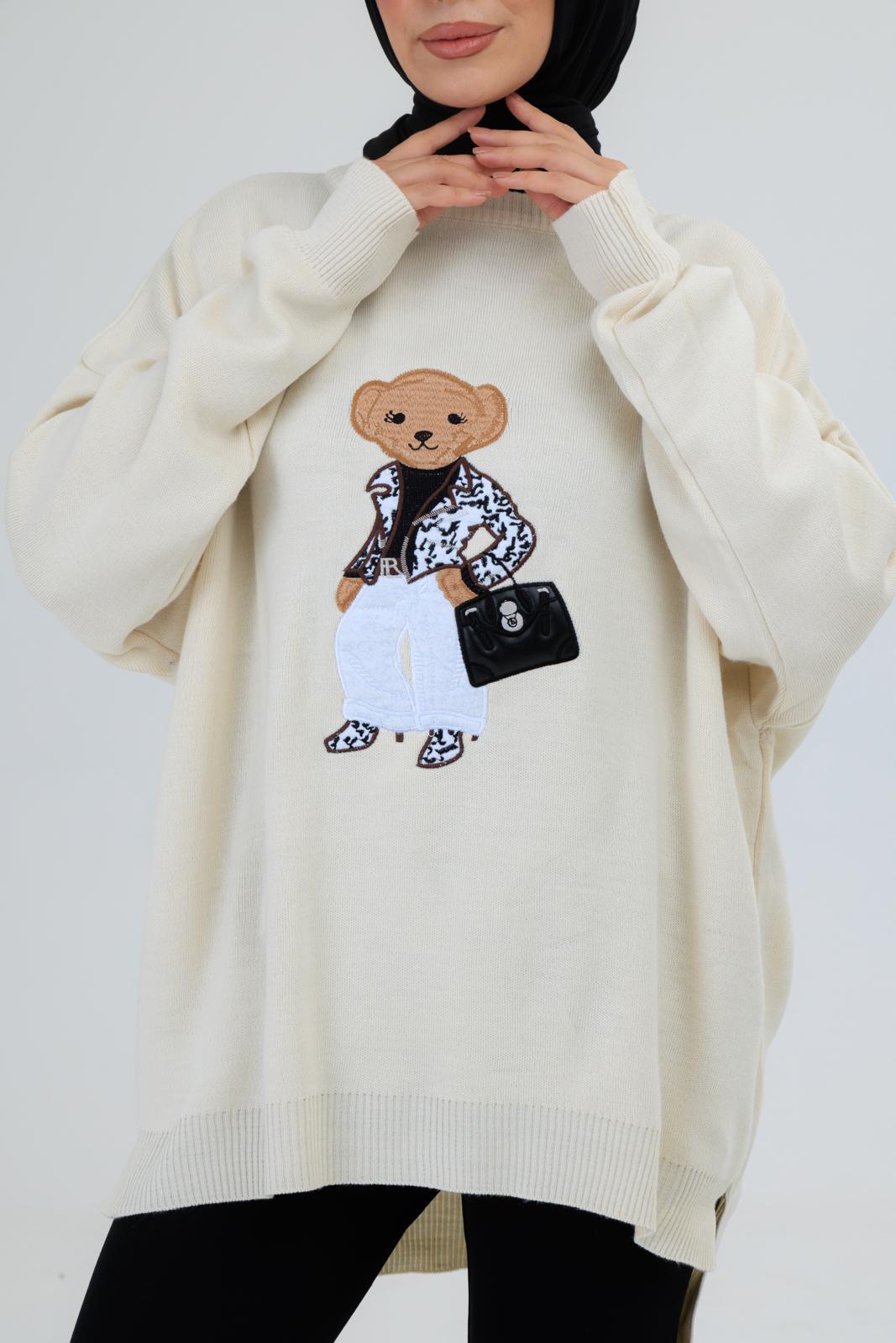 AYICIK NAKIŞLI TRİKO KAZAK - EKRU