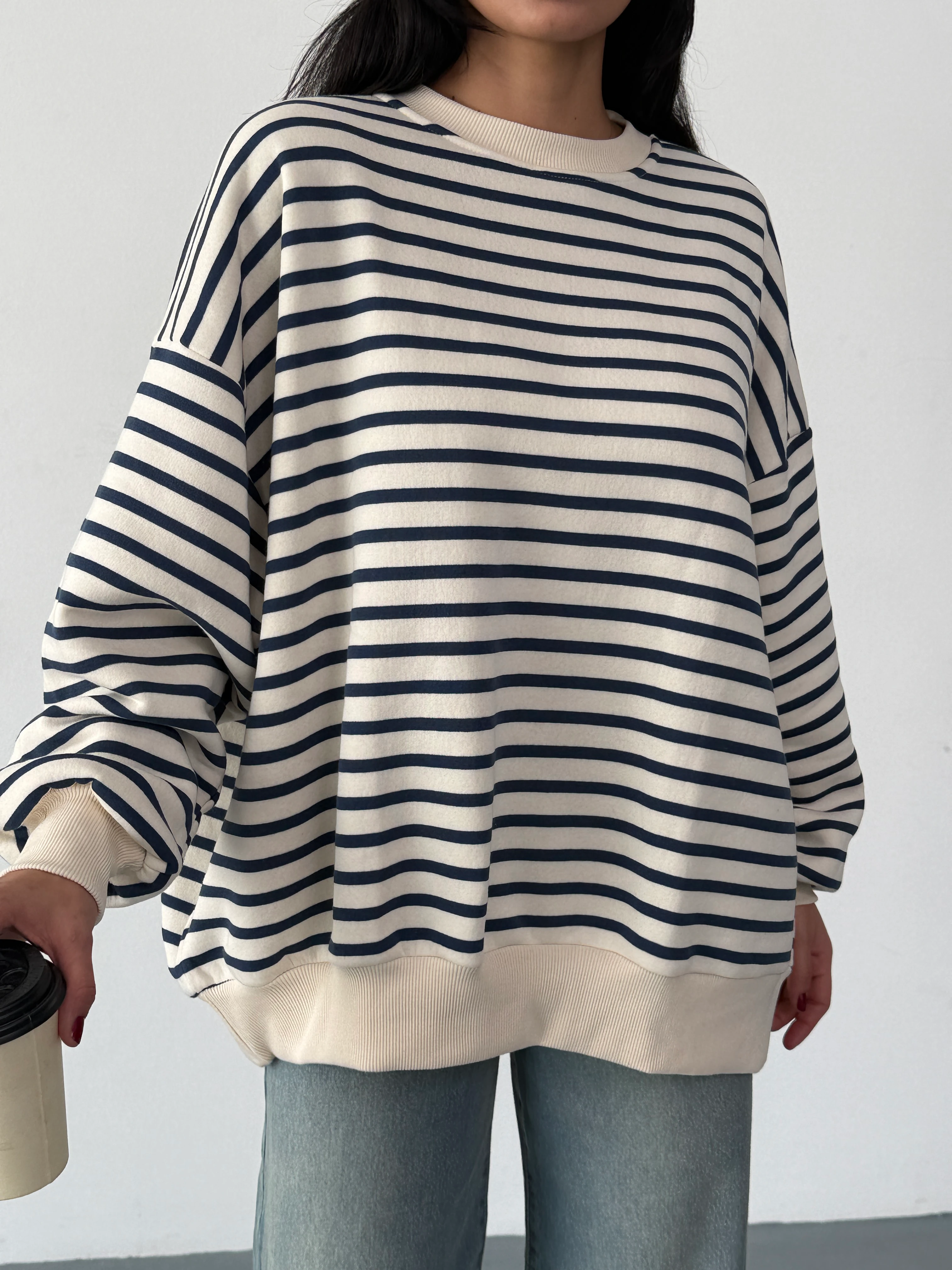 PREMİUM OVERSİZE ÇİZGİLİ SWEATSHİRT