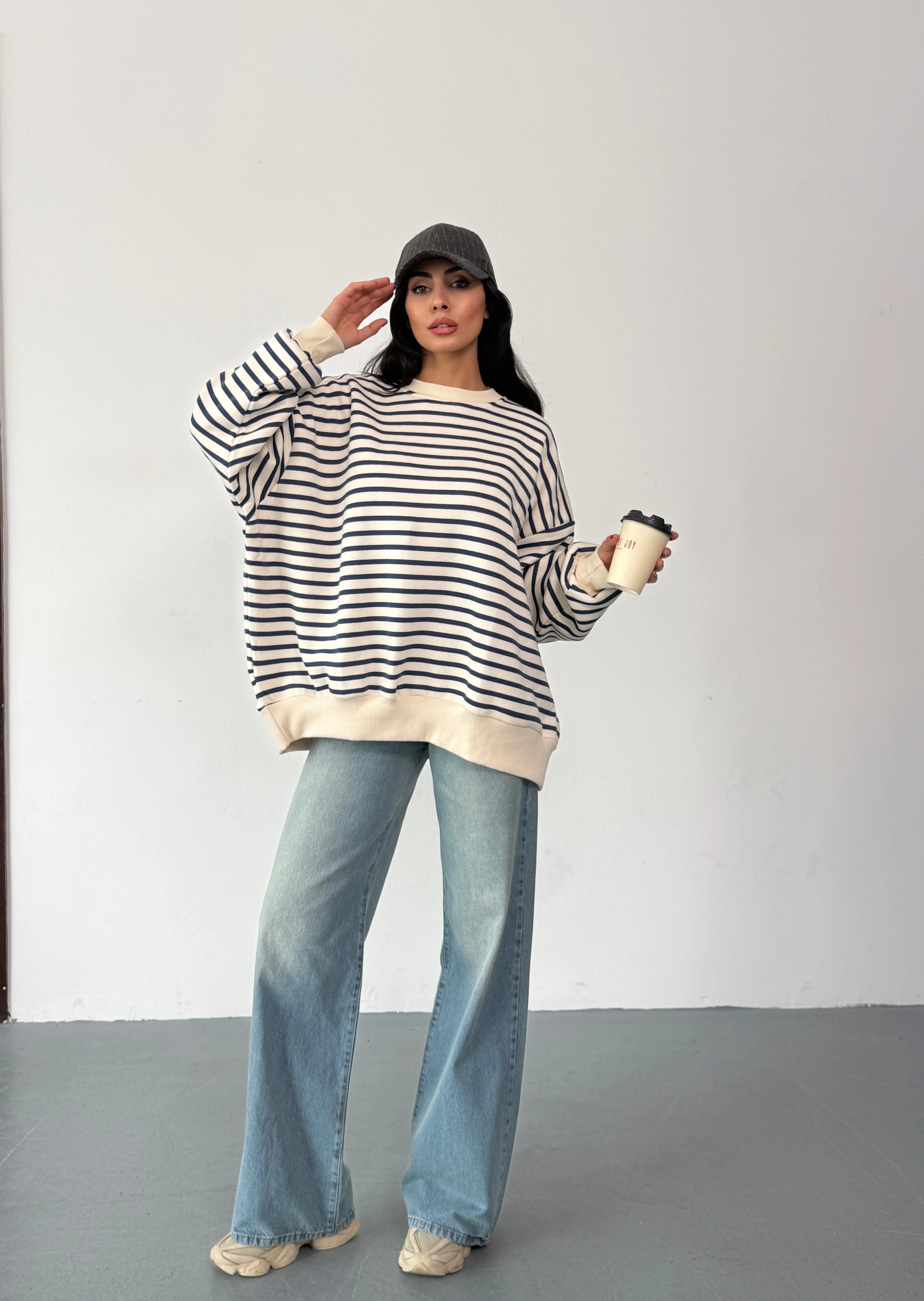 PREMİUM OVERSİZE ÇİZGİLİ SWEATSHİRT