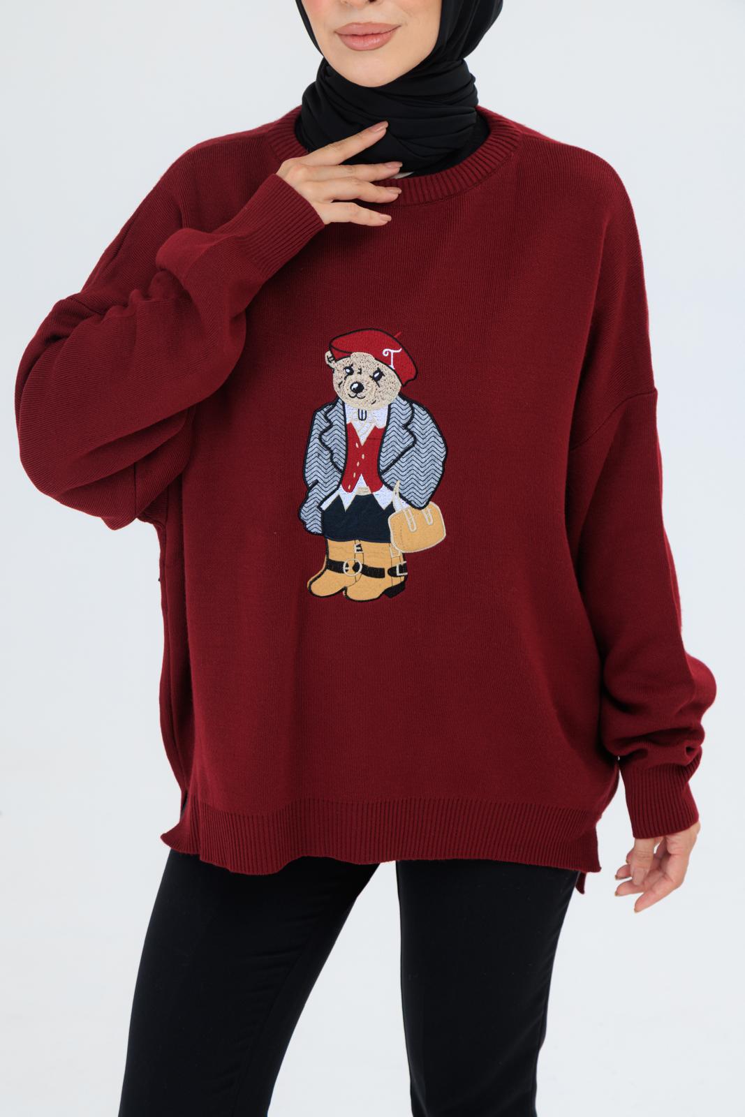 AYICIK NAKIŞLI TRİKO KAZAK - BORDO