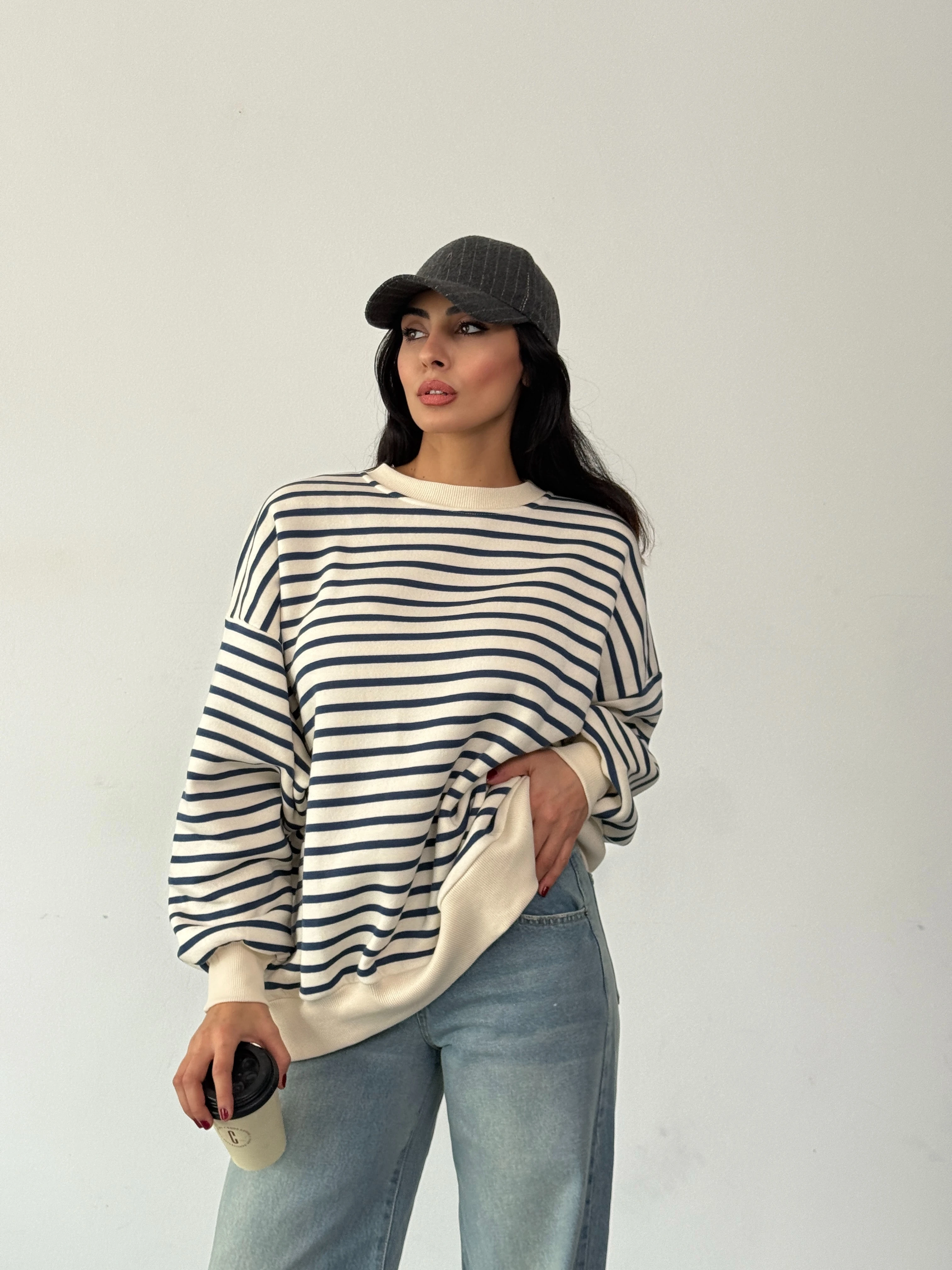 PREMİUM OVERSİZE ÇİZGİLİ SWEATSHİRT