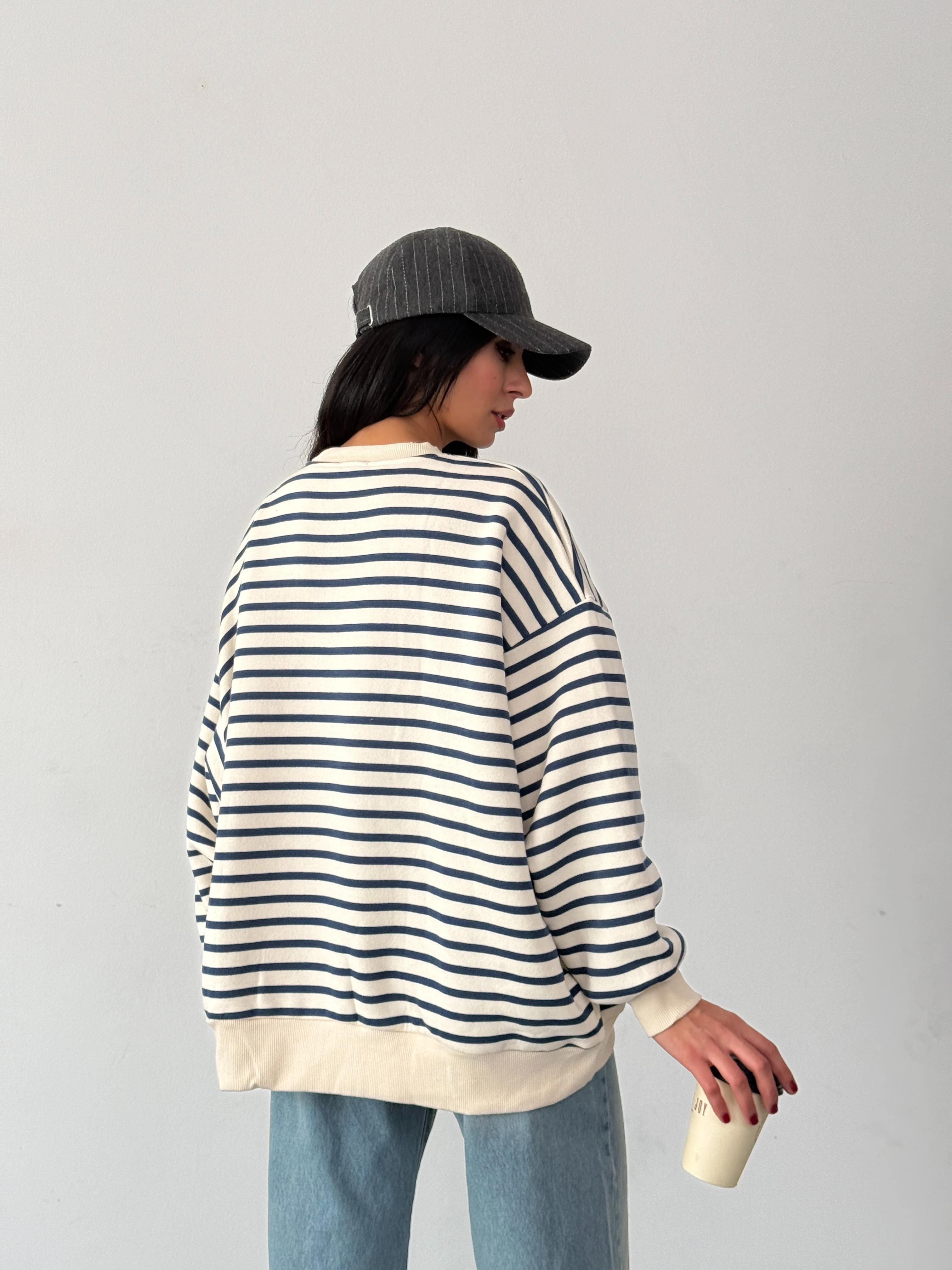 PREMİUM OVERSİZE ÇİZGİLİ SWEATSHİRT