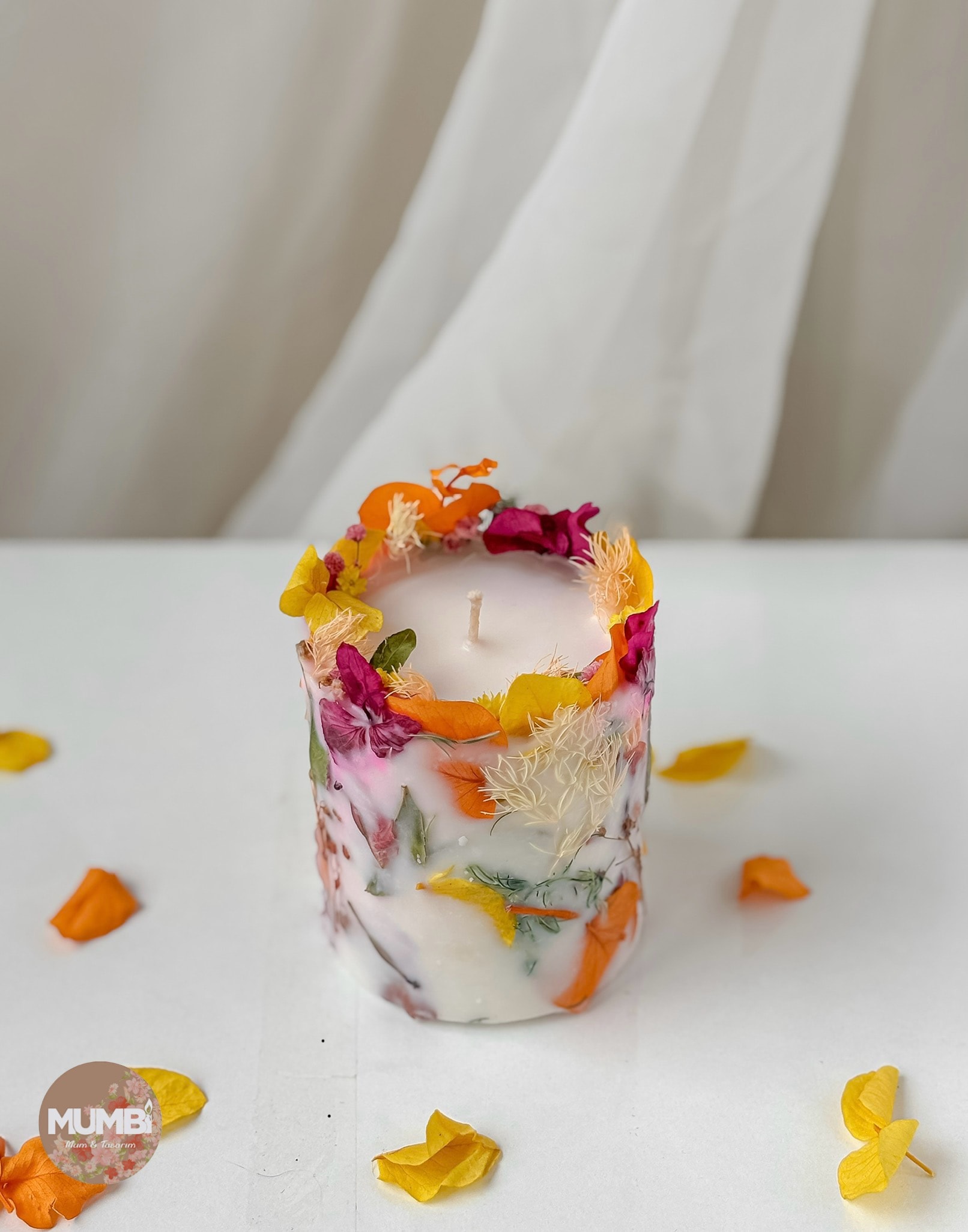Özel tasarım Çiçekli Soya Wax Mum - turuncu