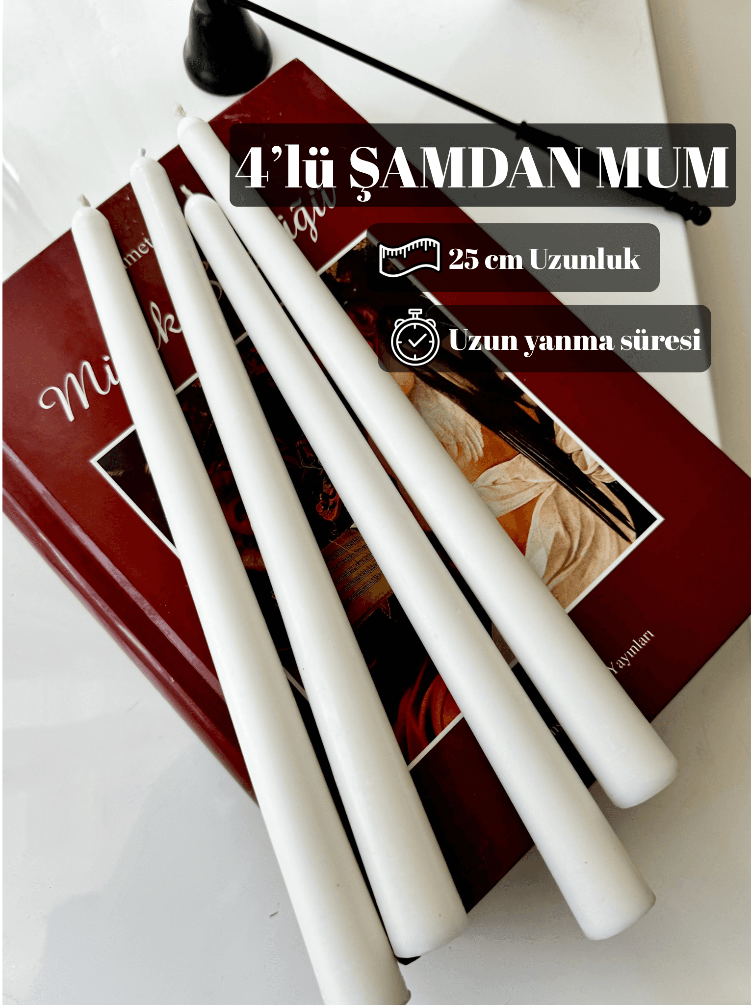 Şamdan Mum| Konik Mum - 4'lü