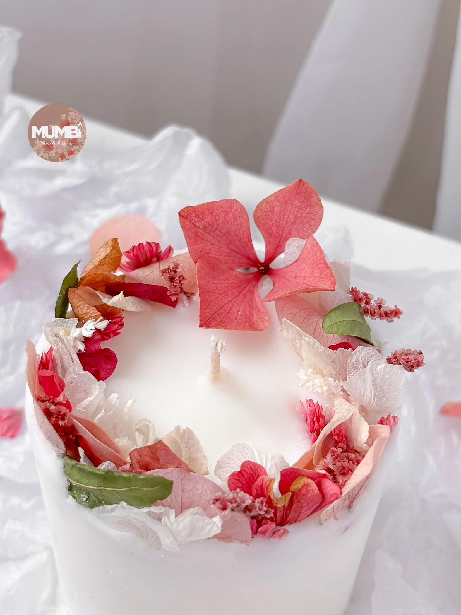 Özel tasarım Çiçekli Soya Wax Mum - pembe