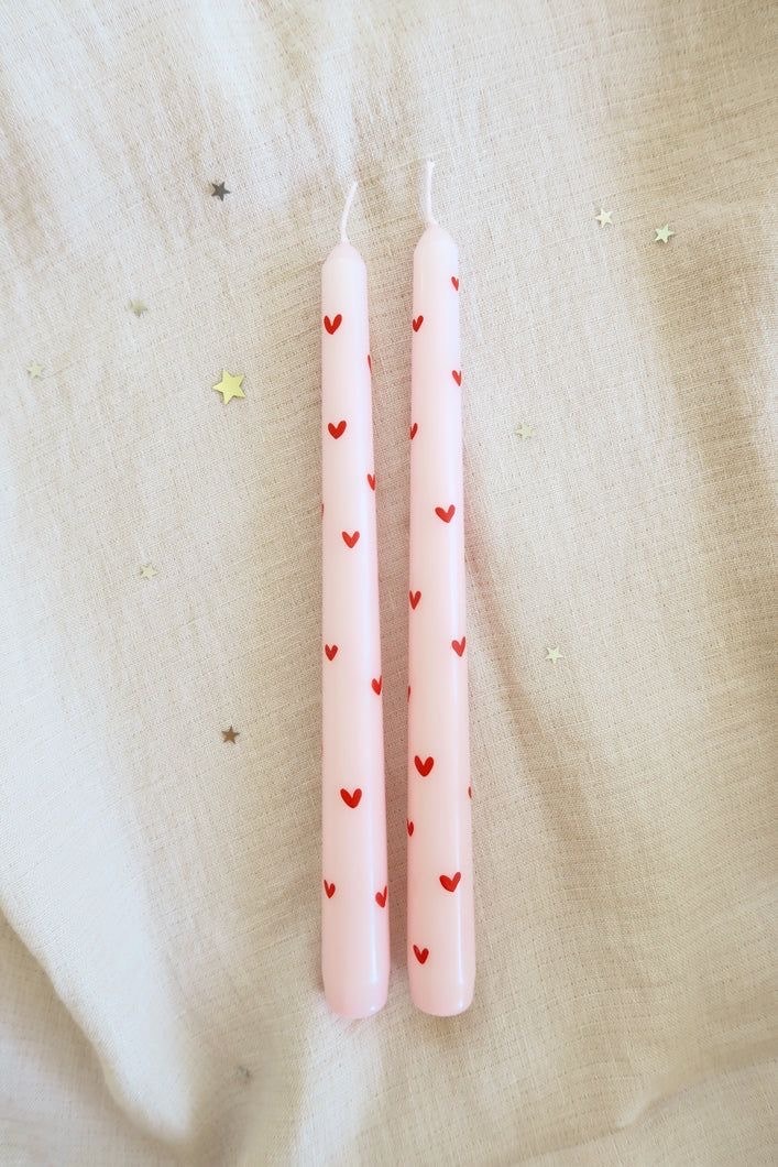 El Boyama Kırmızı Kalpli Şamdan Mum (Soya wax, kokulu) - pembe 