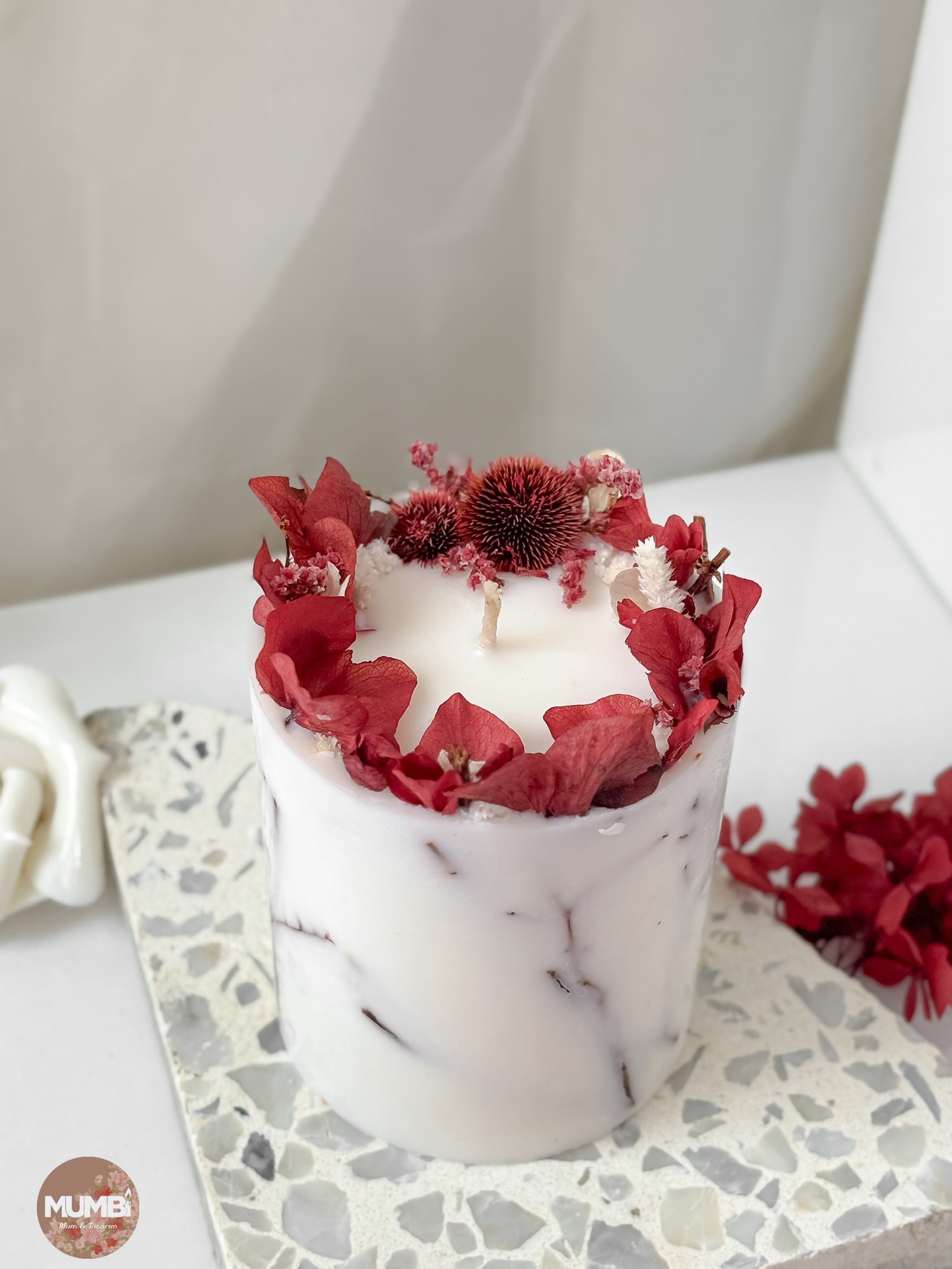 Özel tasarım Çiçekli Soya Wax Mum - kırmızı