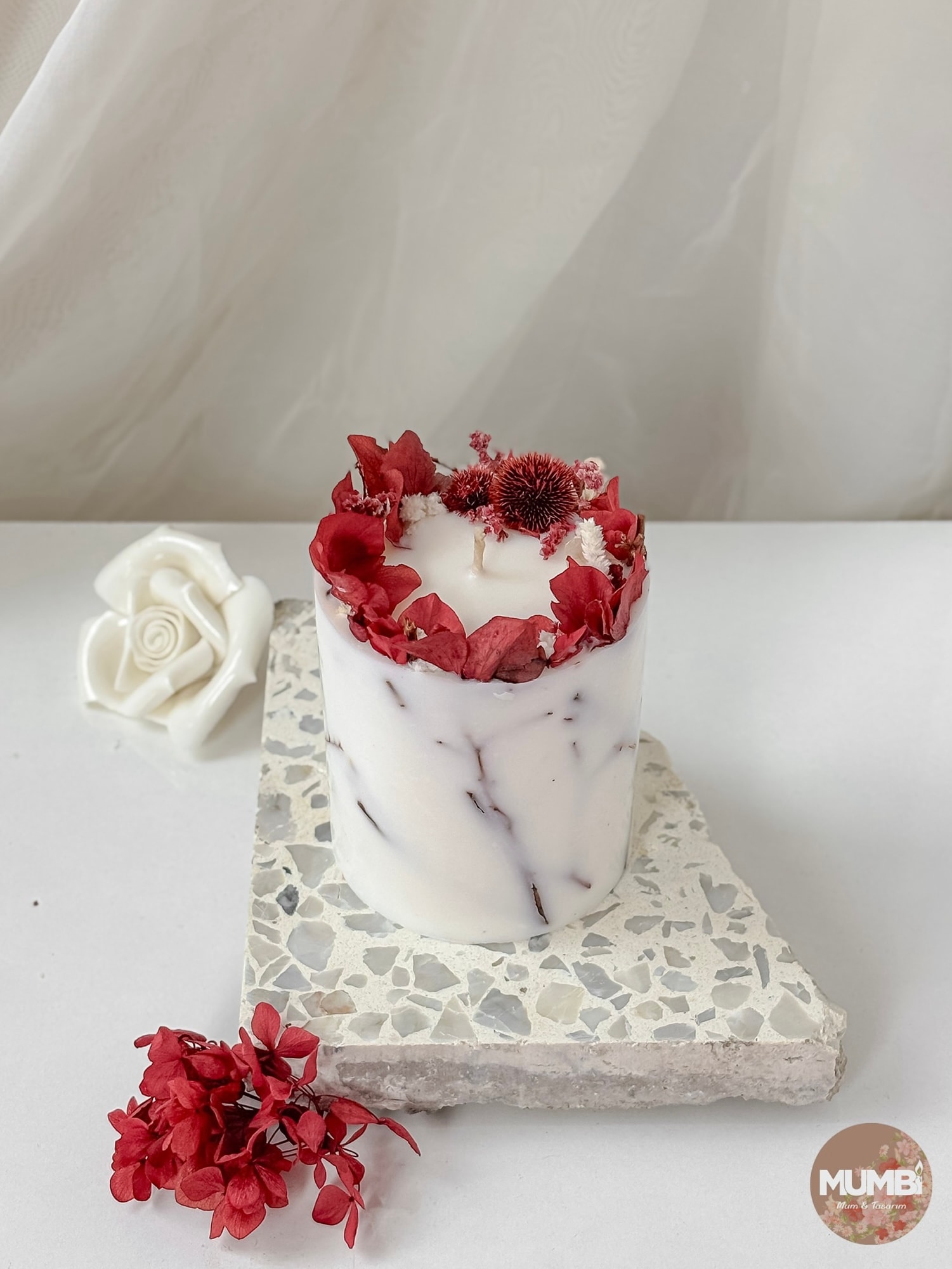 Özel tasarım Çiçekli Soya Wax Mum - kırmızı