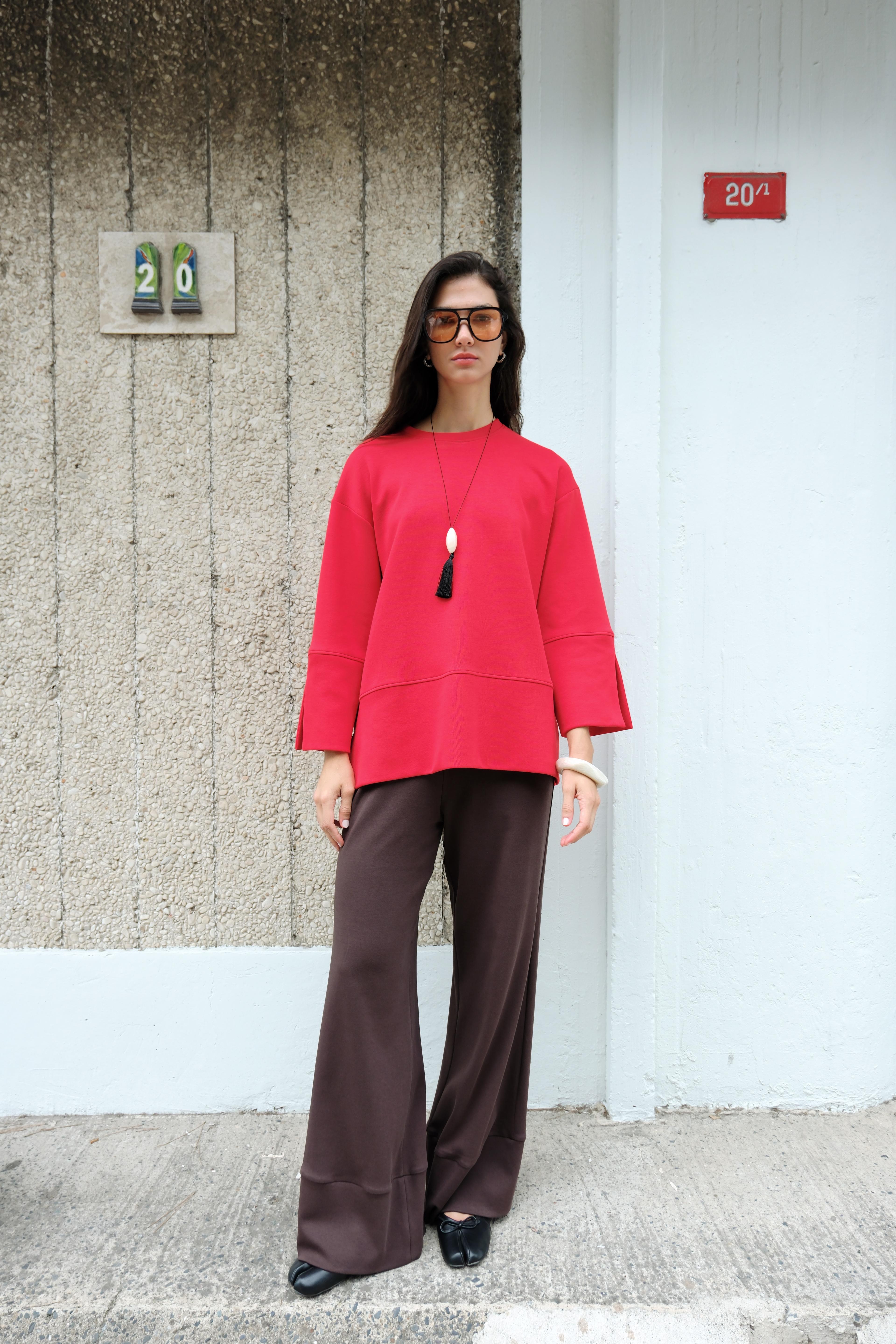 MANŞETLİ KIRMIZI SWEAT