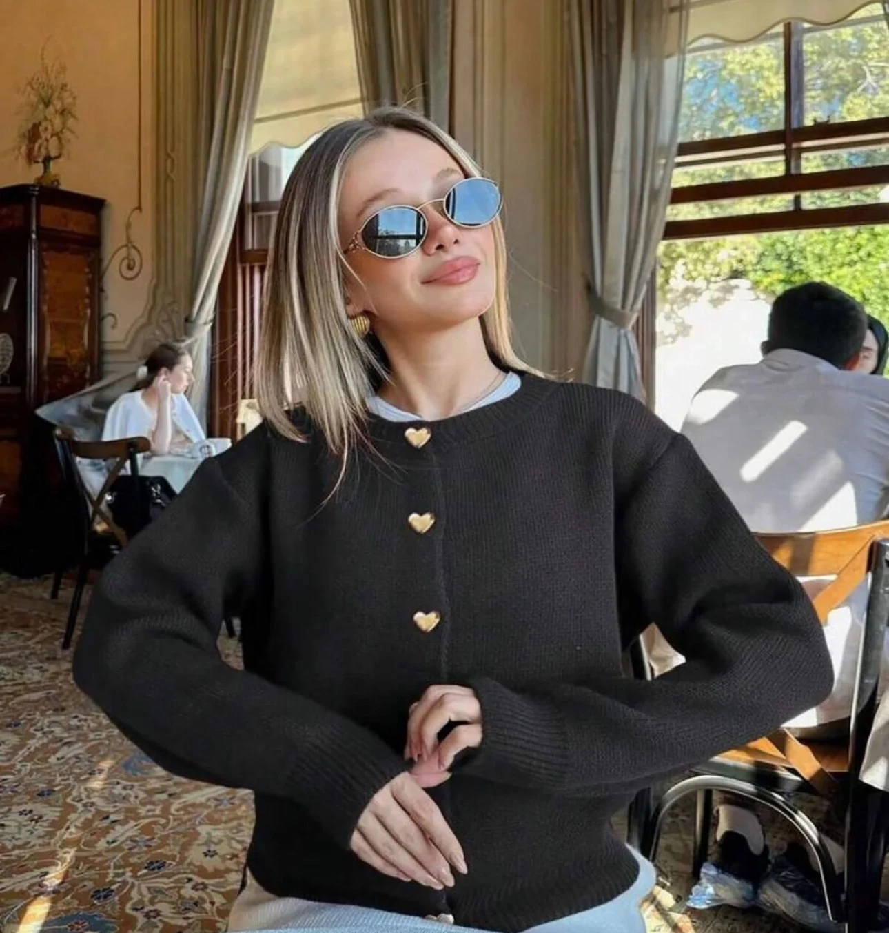 kalp Düğmeli Hırka - Siyah