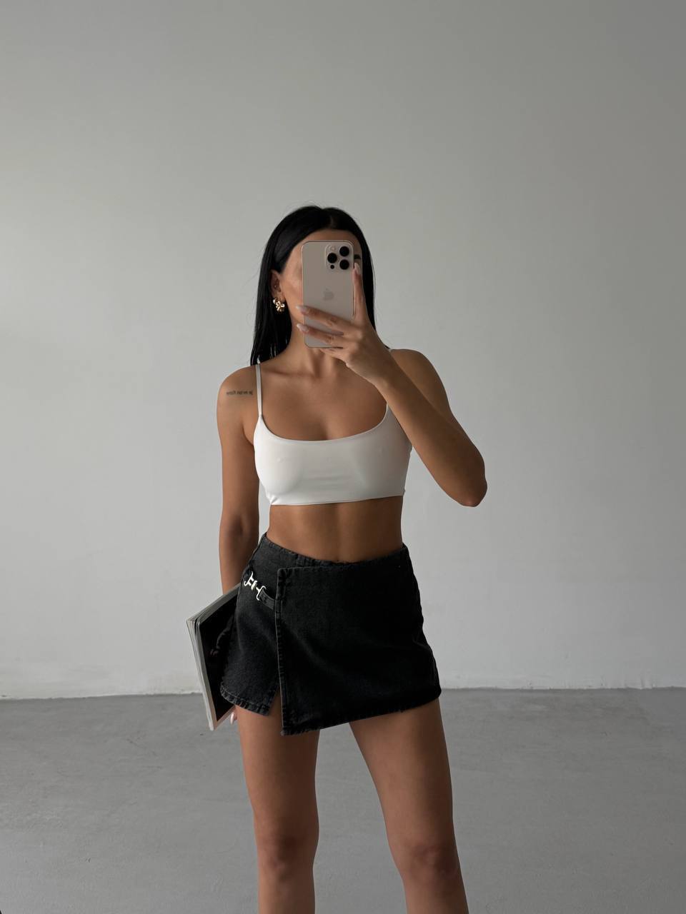 Kemer Detay Denim Şort Etek