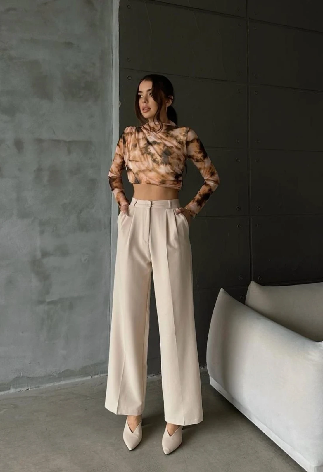  Yüksek Bel Tek Düğmeli Palazzo