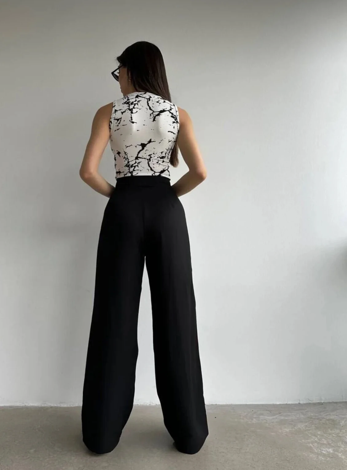 Yüksek Bel Cırtlı Palazzo Pantolon