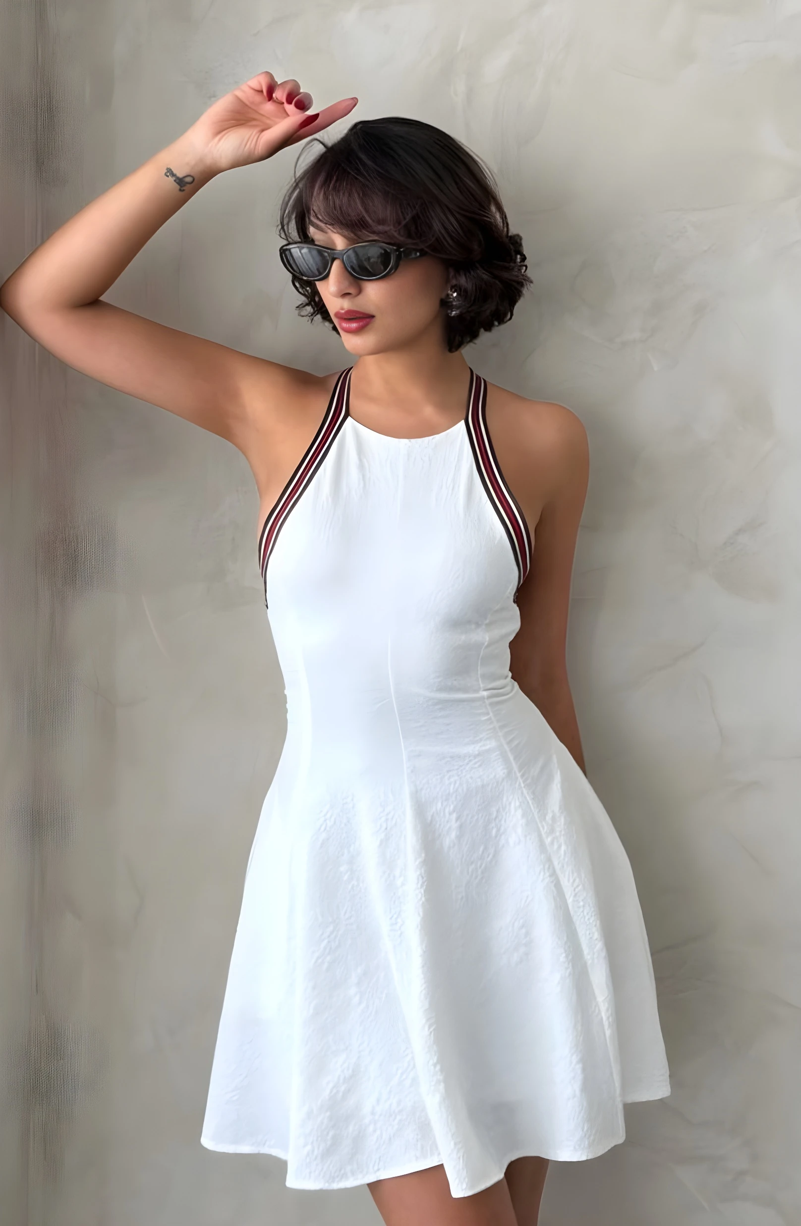 Şerit Askılı Fit & Flare Dokulu Mini Elbise