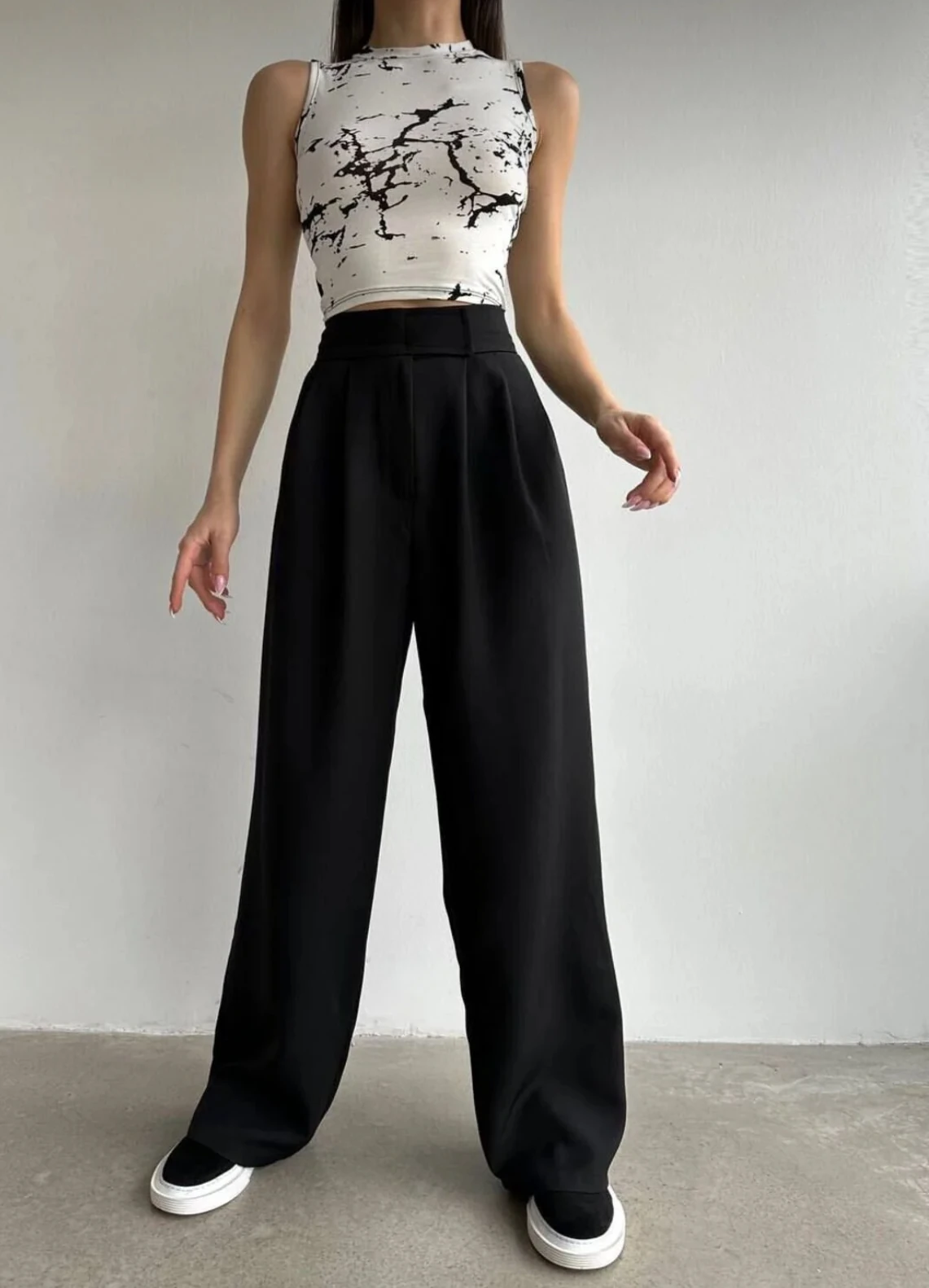 Yüksek Bel Cırtlı Palazzo Pantolon