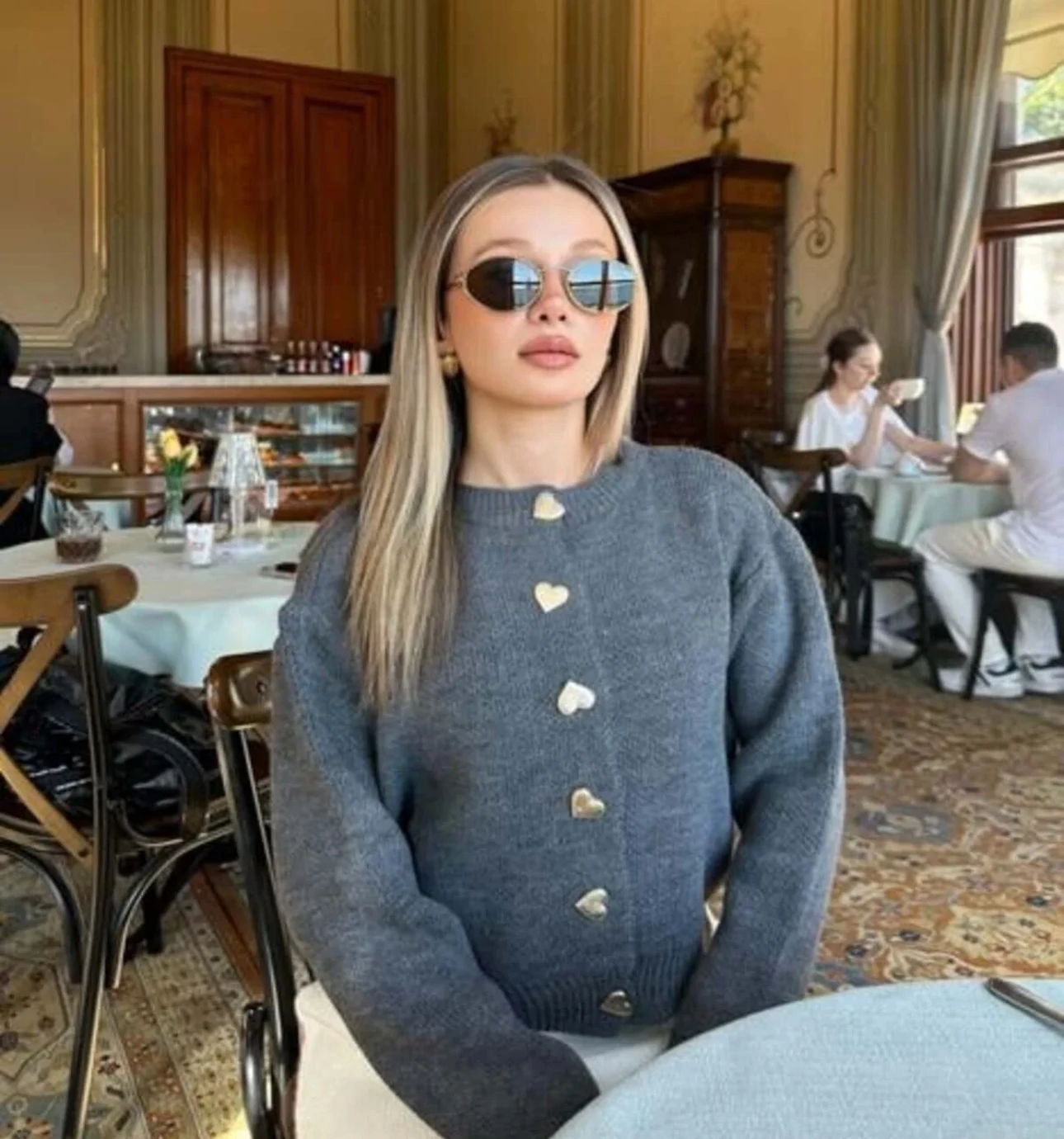 kalp Düğmeli Hırka - Antrasit