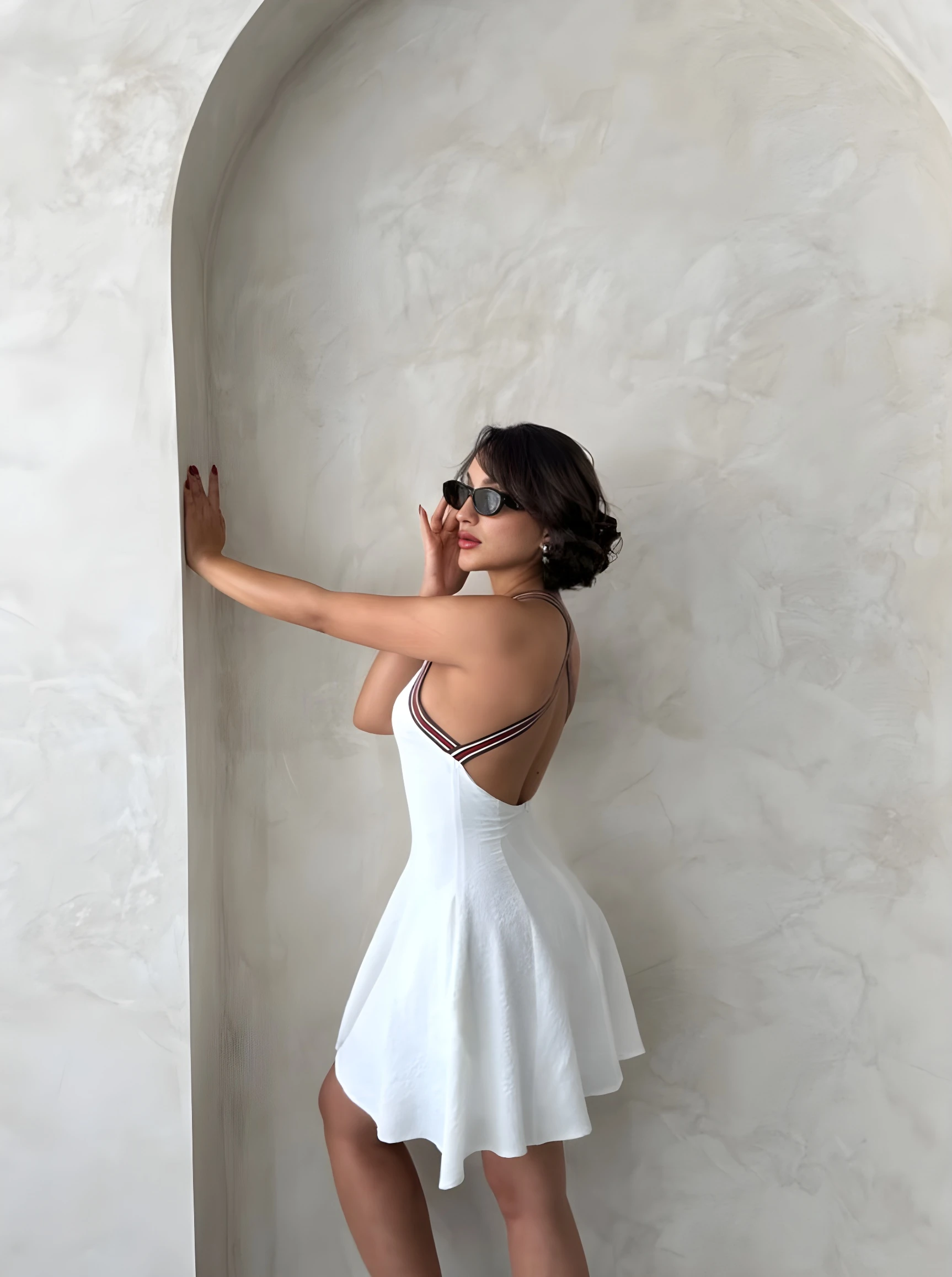 Şerit Askılı Fit & Flare Dokulu Mini Elbise