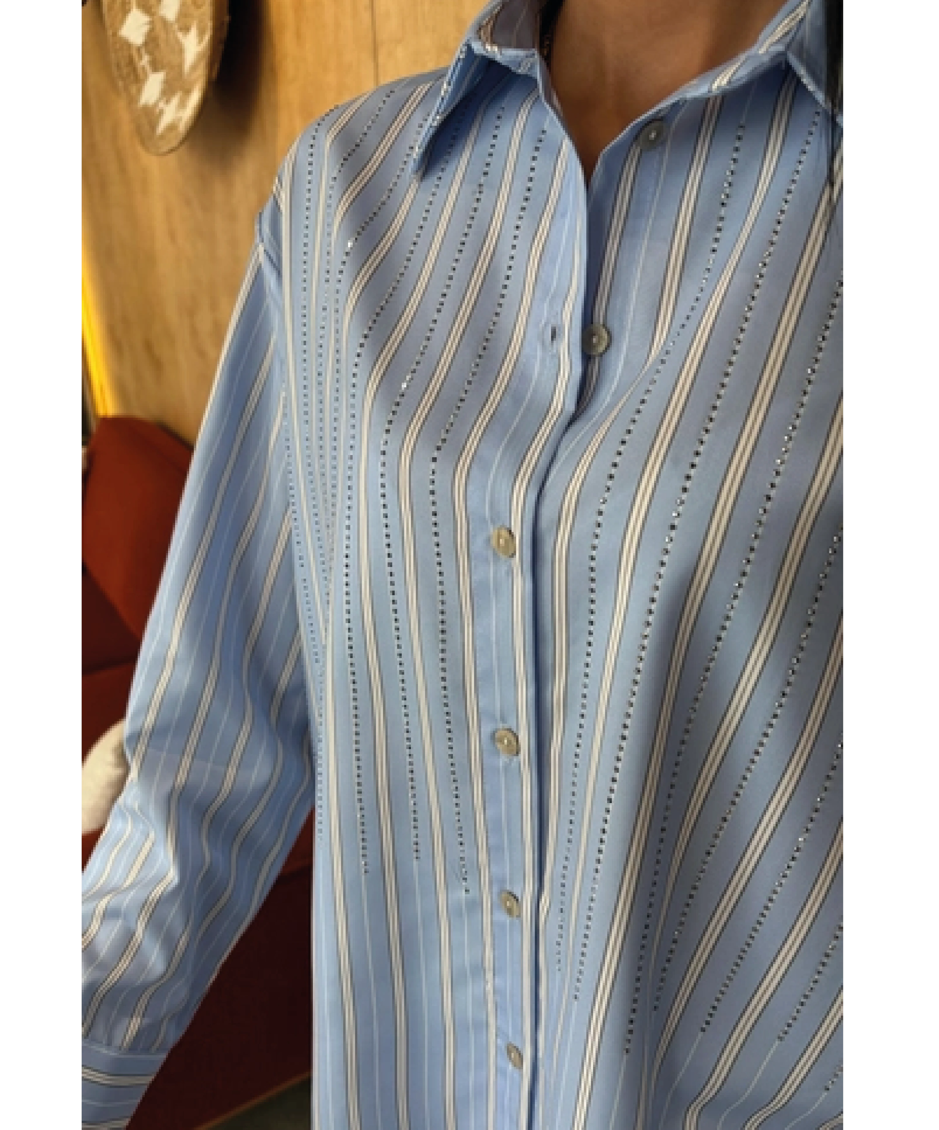 Önü Taşlı Çizgili Salaş Gömlek
