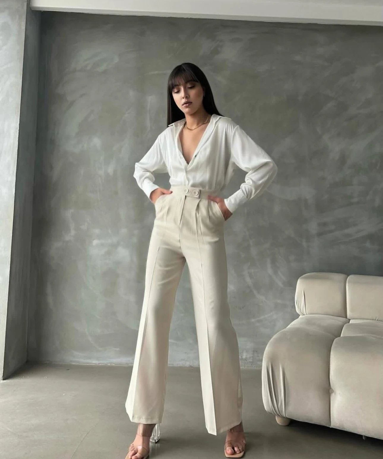 Yüksek Bel Çift Düğmeli Palazzo