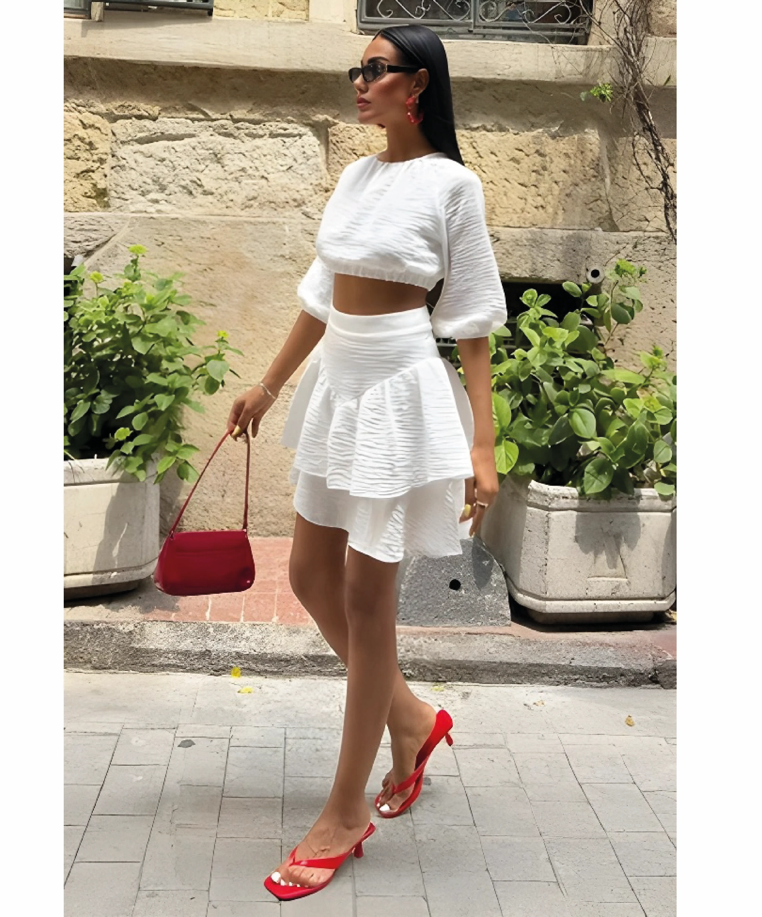 Crop Bluz ve Kat Kat Etekli Takım