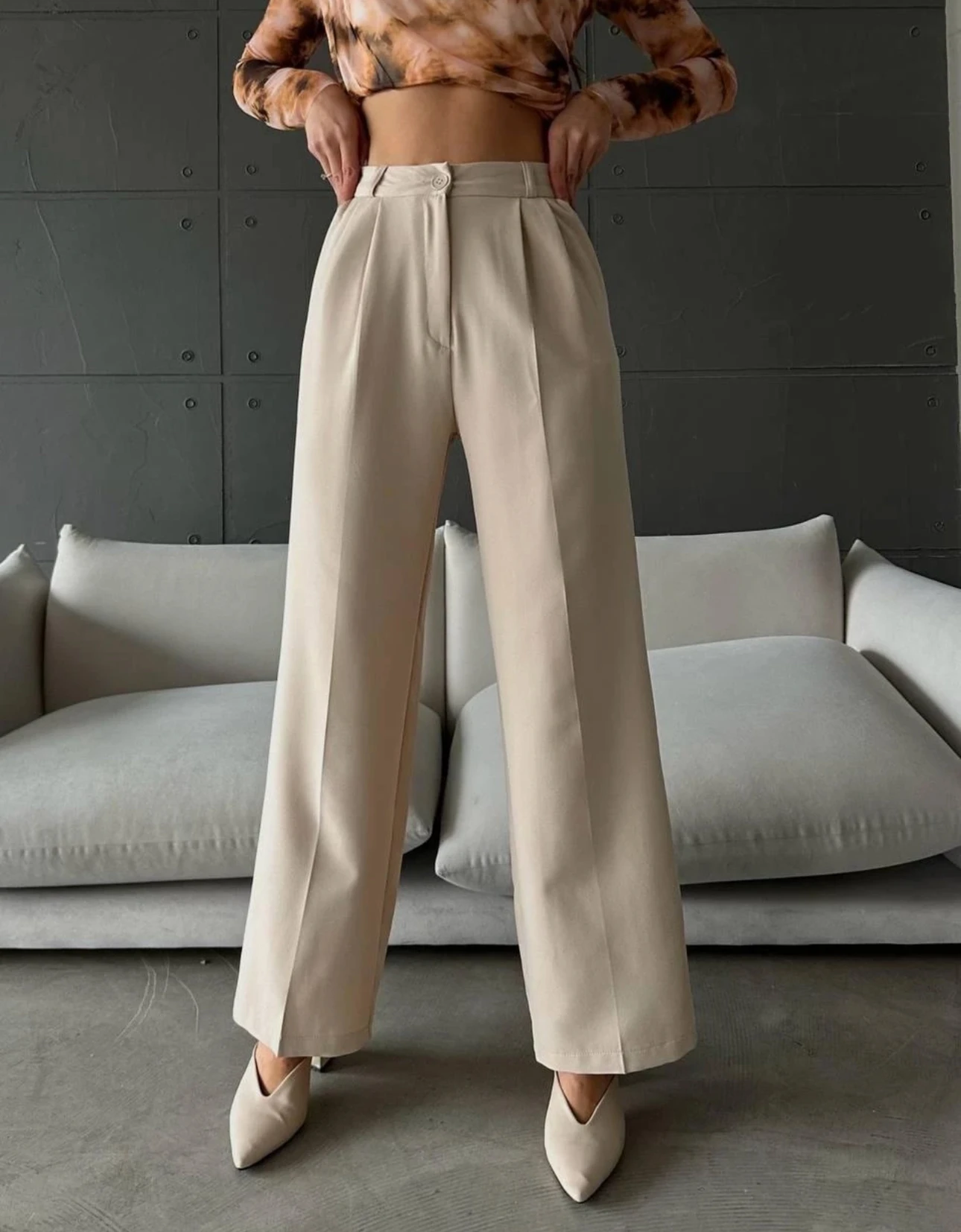  Yüksek Bel Tek Düğmeli Palazzo