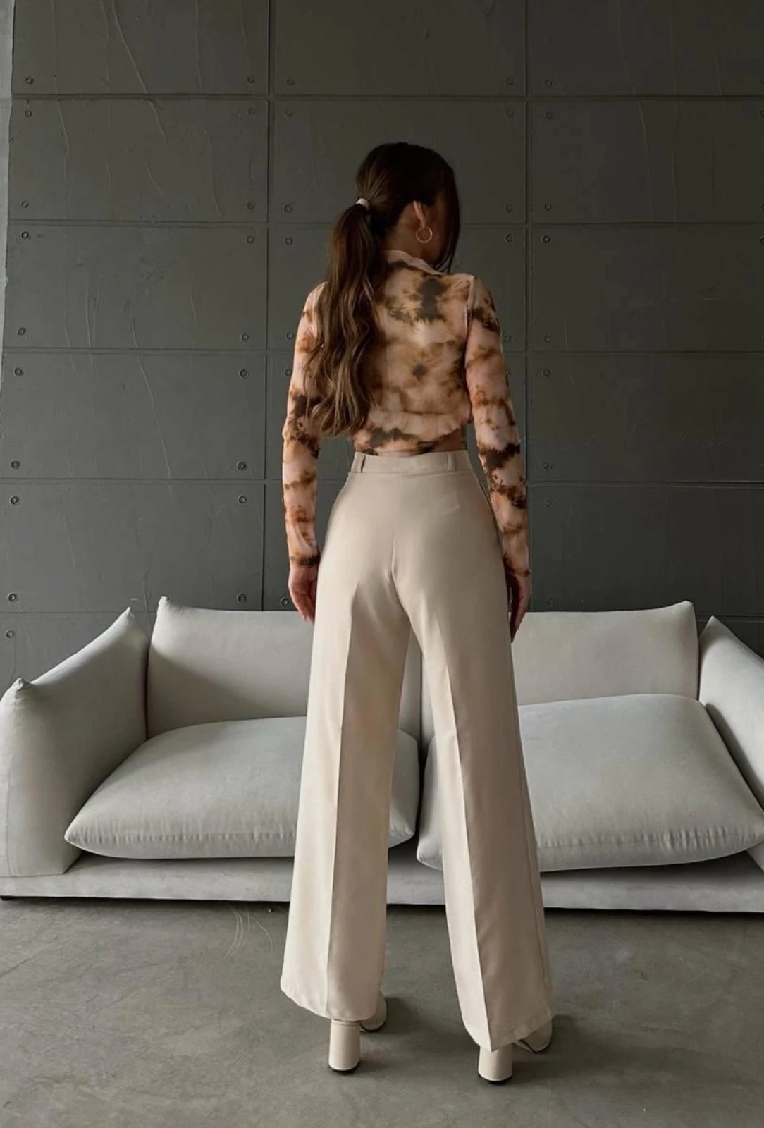  Yüksek Bel Tek Düğmeli Palazzo