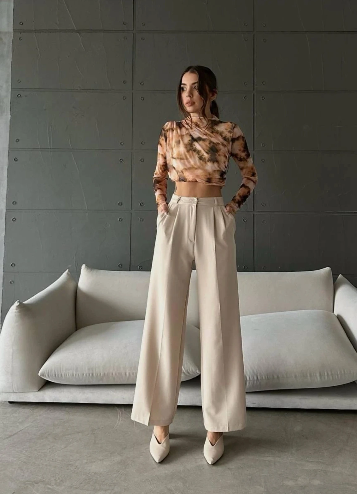  Yüksek Bel Tek Düğmeli Palazzo