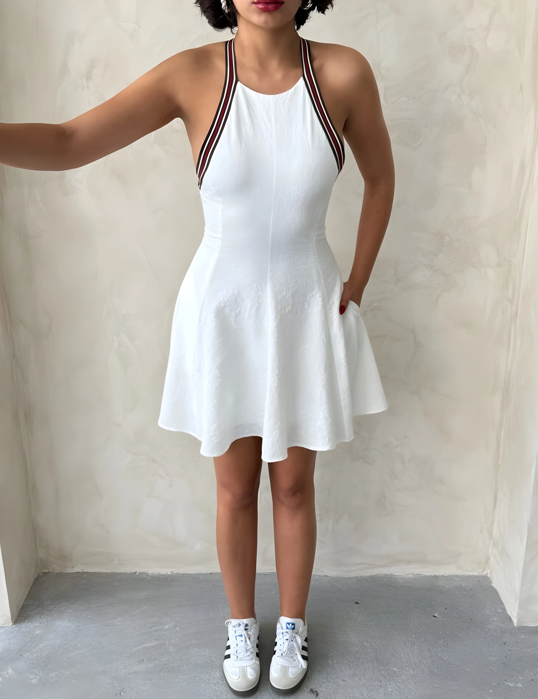 Şerit Askılı Fit & Flare Dokulu Mini Elbise