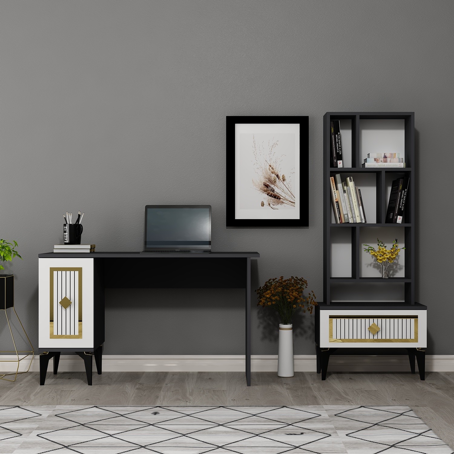 Gold-Anthracite-White