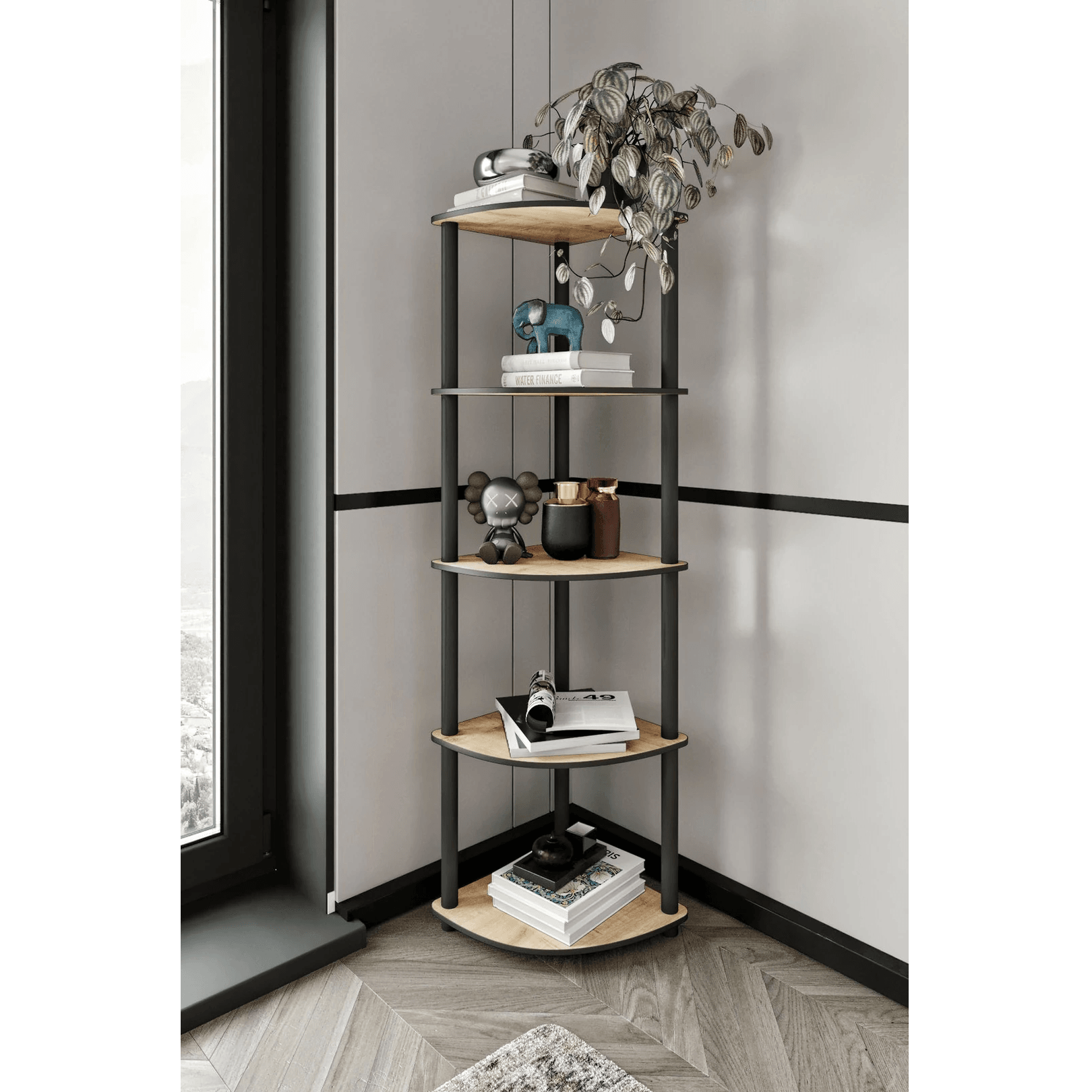 5-Tier Modern Corner Wooden Bookcase | Multi-Purpose Storage Shel