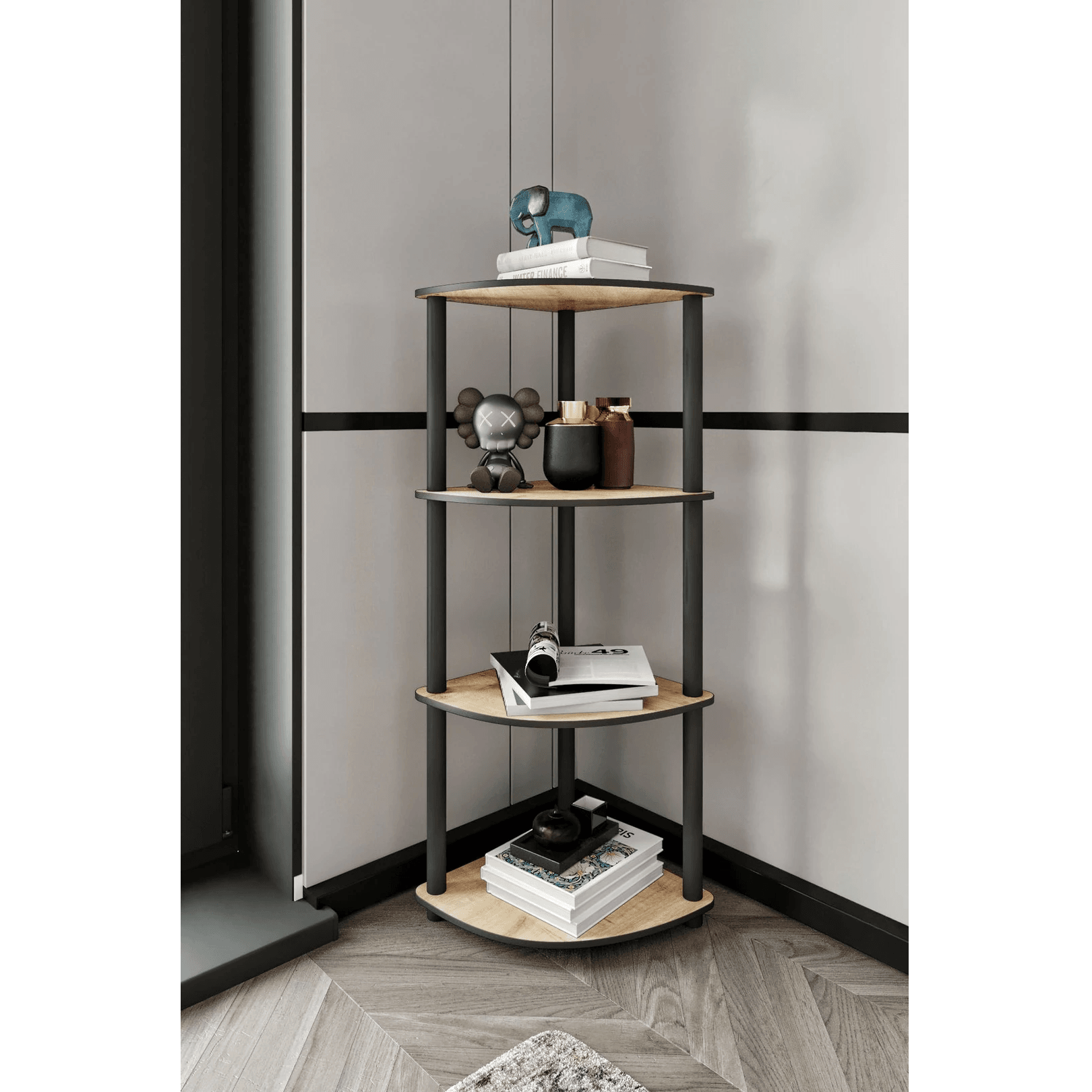 4-Tier Modern Corner Wooden Bookcase | Multi-Purpose Storage Shelf