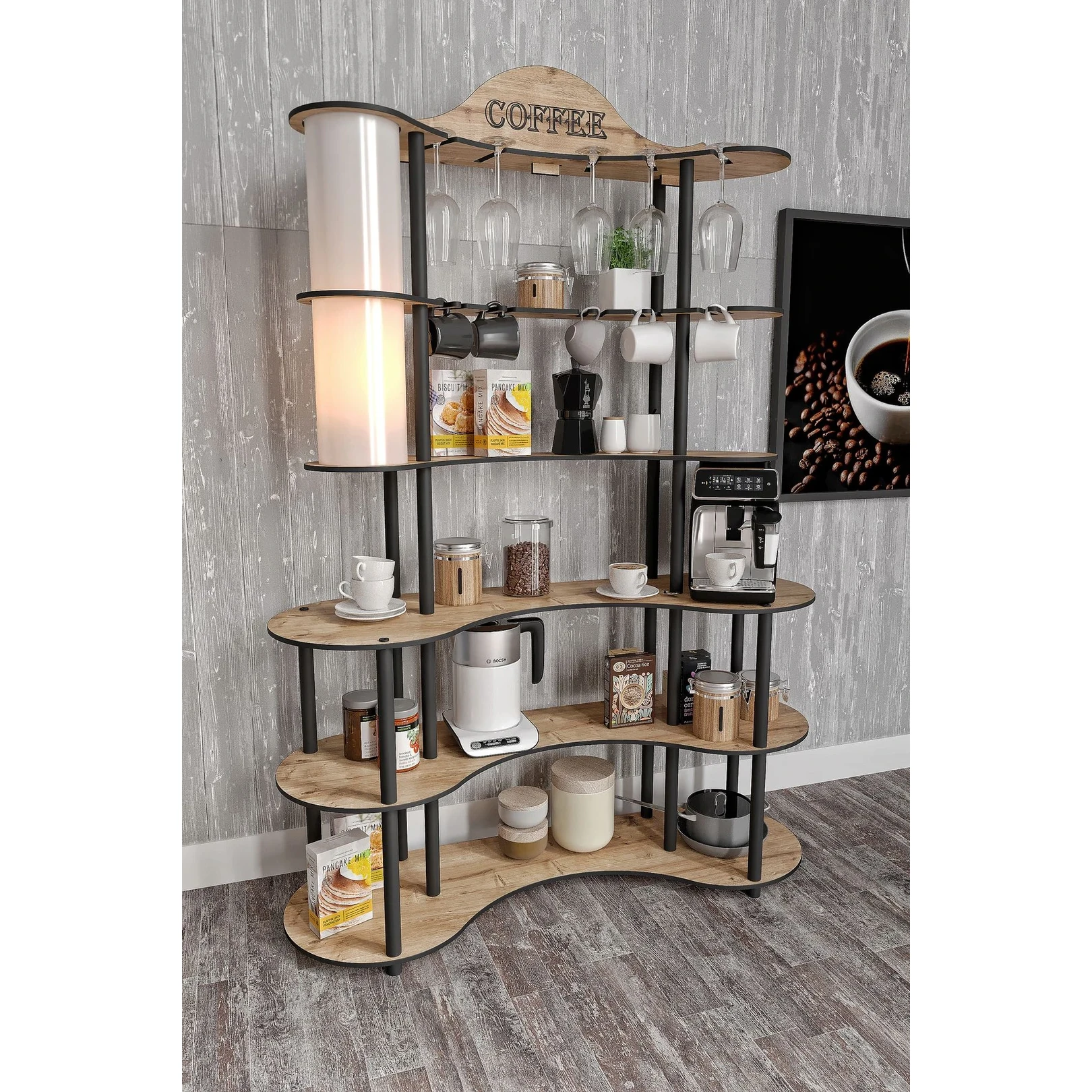 BREW-BLISS Multi-Tier Coffee Station Shelf | Wooden Bar & Beverage Rack Unit