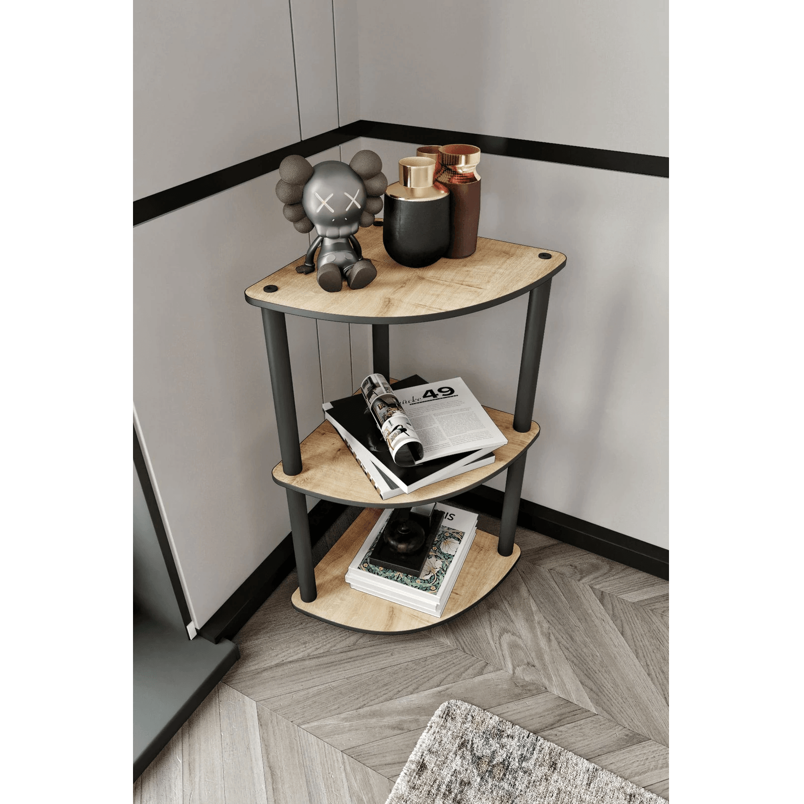 3-Tier Modern Corner Wooden Bookcase | Multi-Purpose Storage Shelf