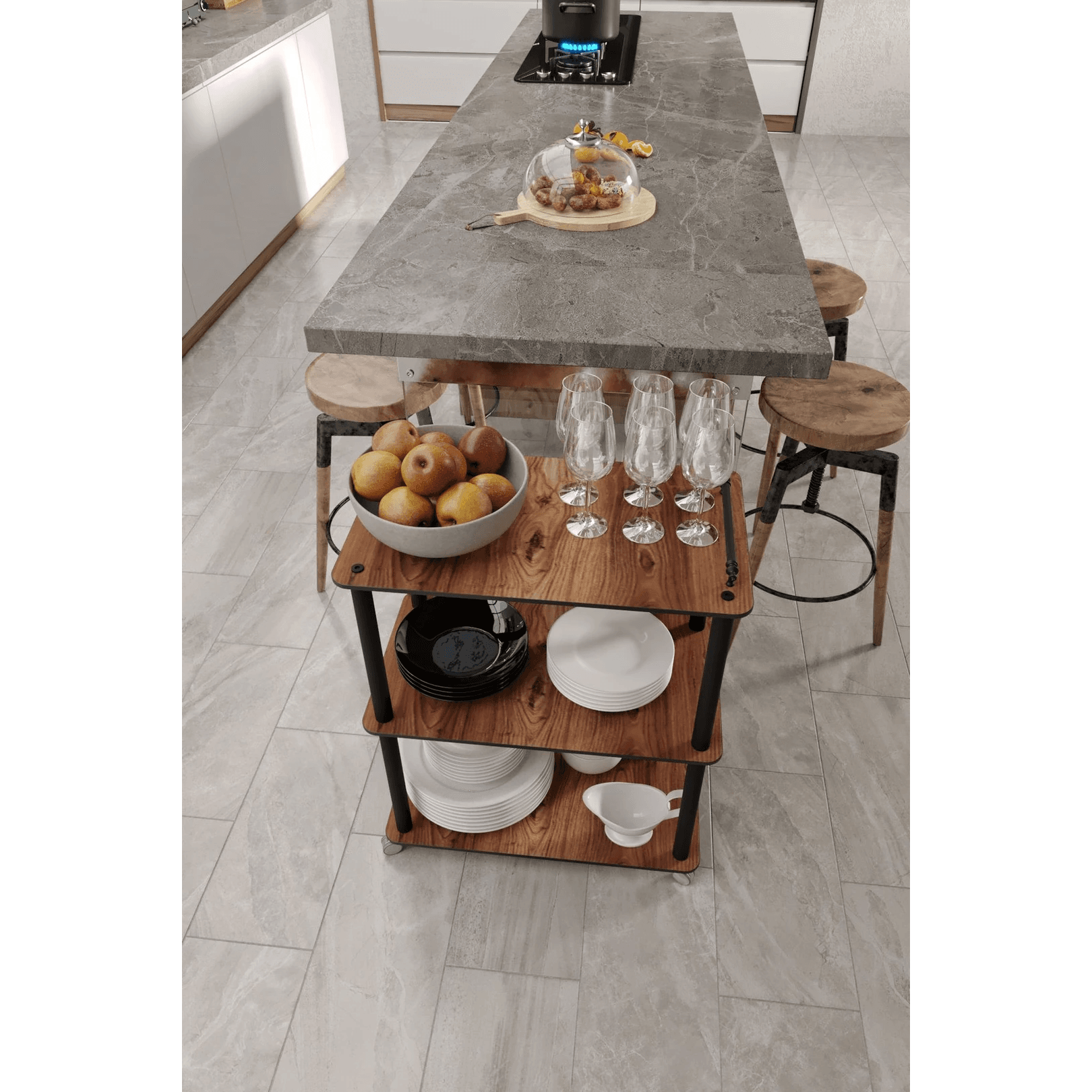 Rolling Kitchen Utility Cart | Wooden Serving & Storage Trolley