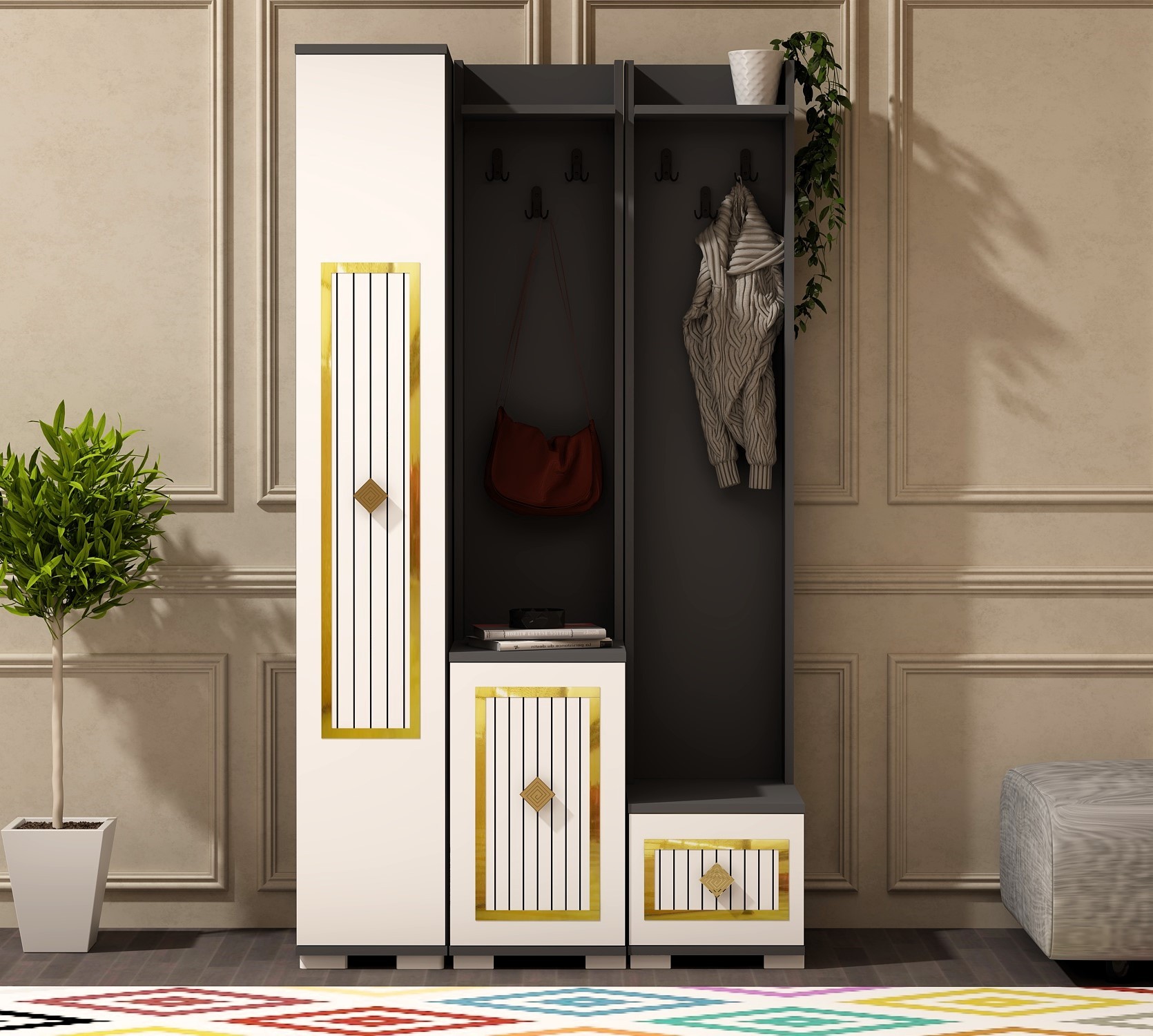 Gold-Anthracite-White
