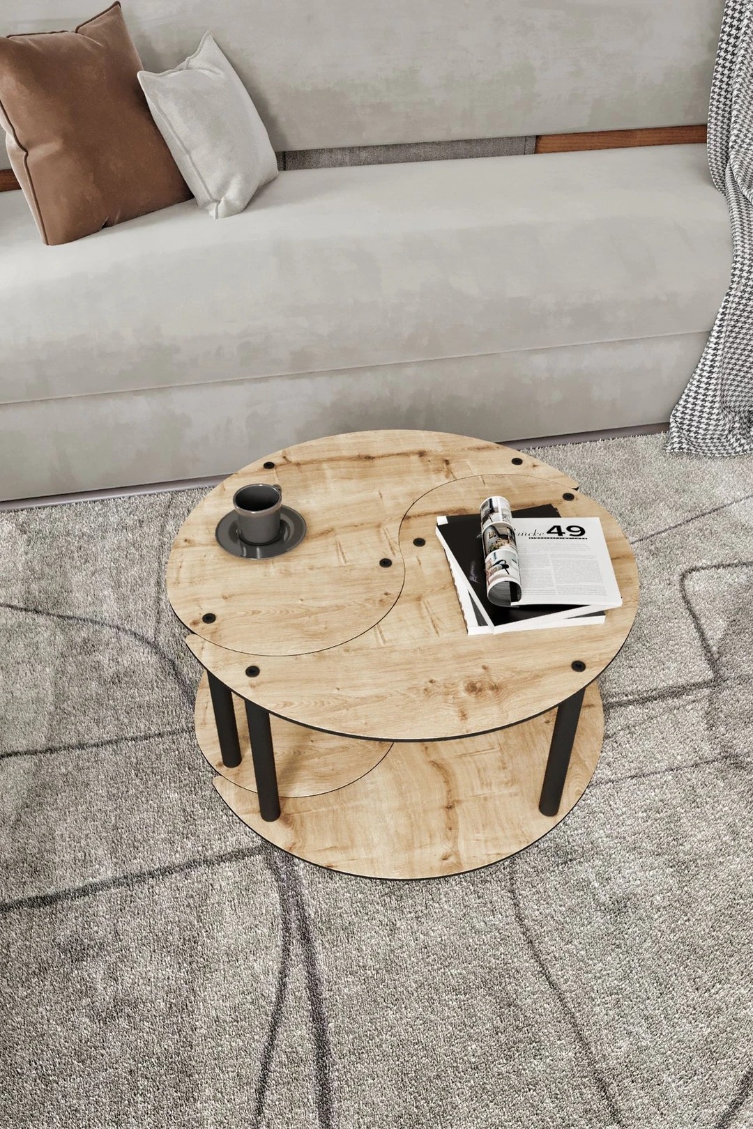 2-Piece Round Coffee Table Set | Modular Yin Yang Style Tables