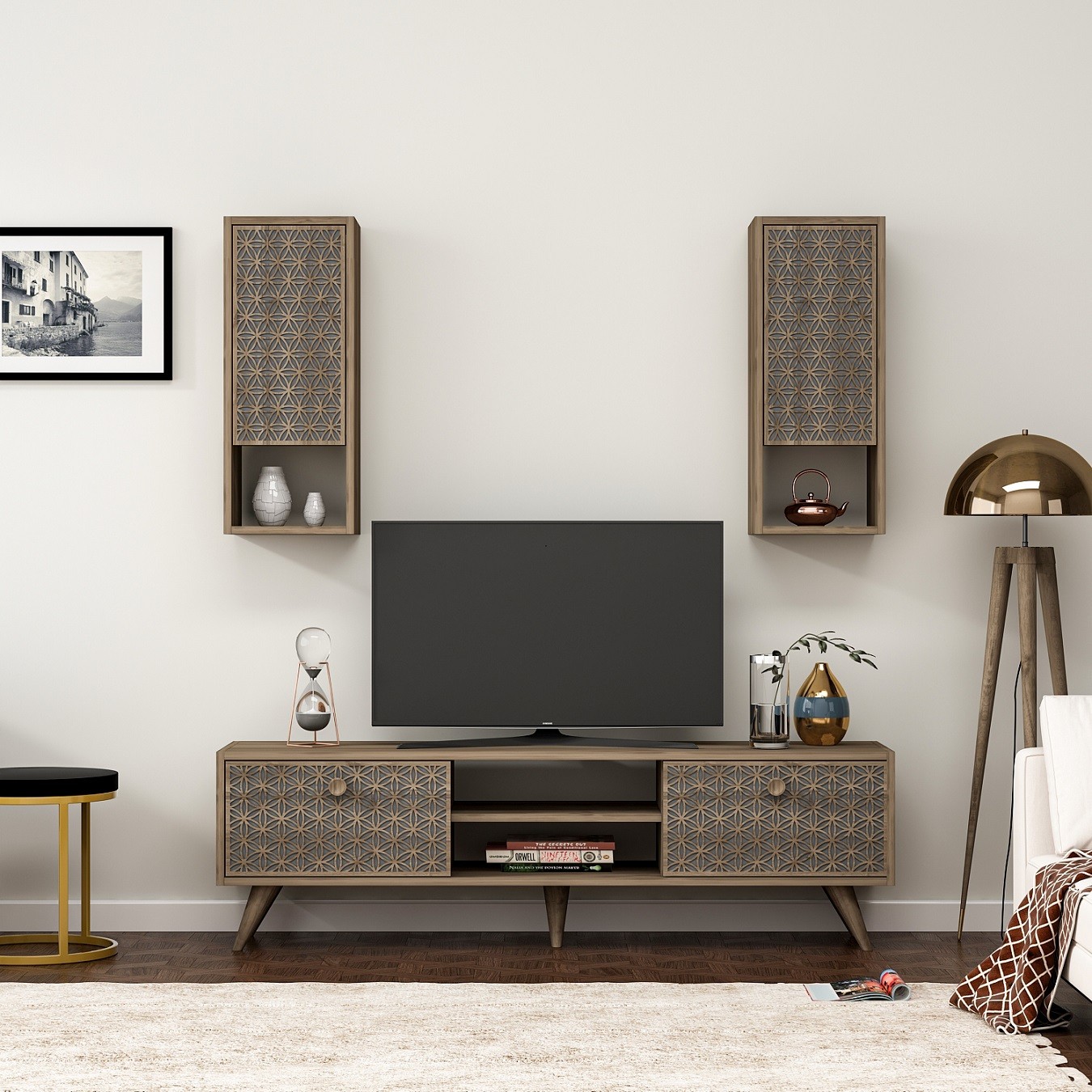 NEW-YORK 2 TV Unit - Walnut-Anthracite