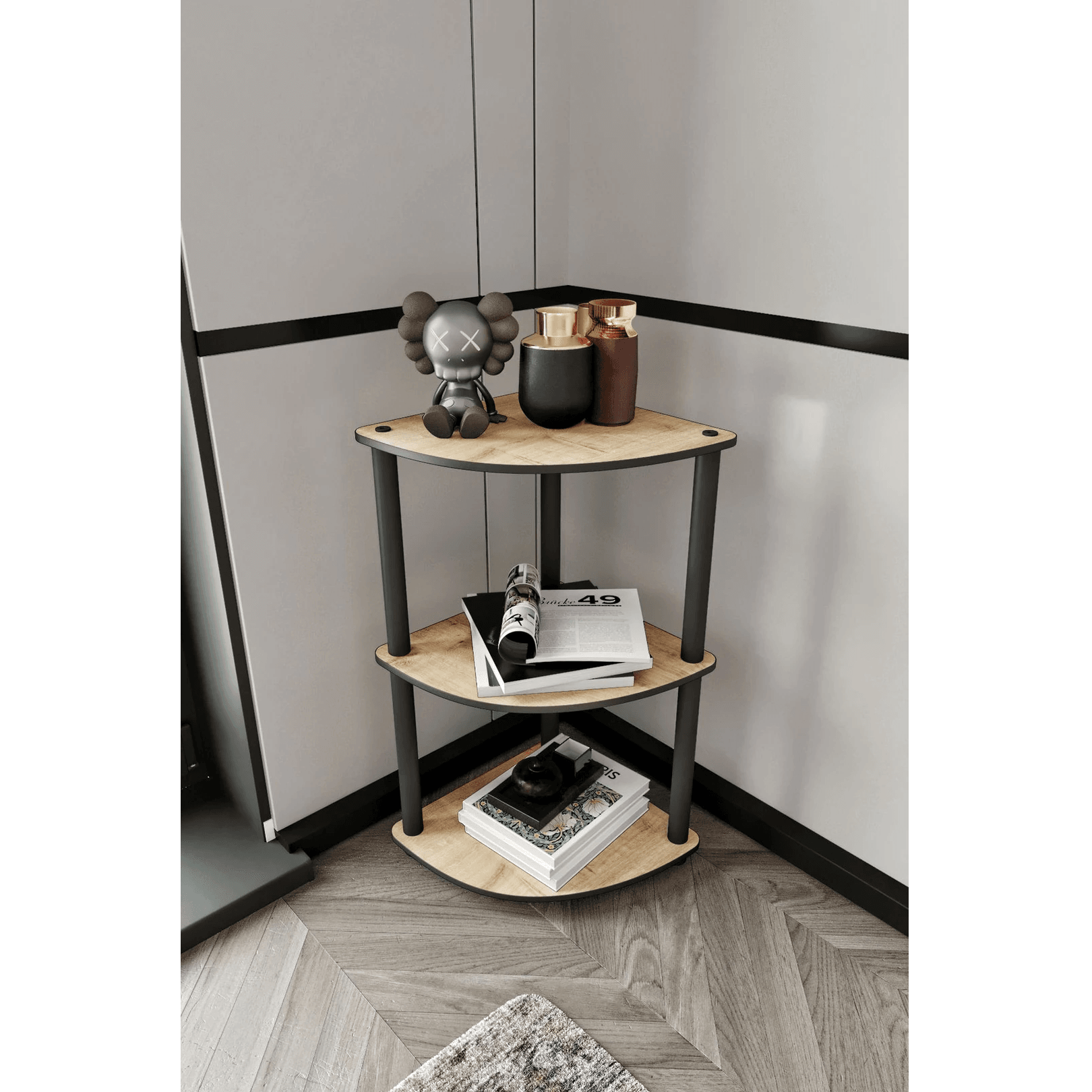 3-Tier Modern Corner Wooden Bookcase | Multi-Purpose Storage Shelf