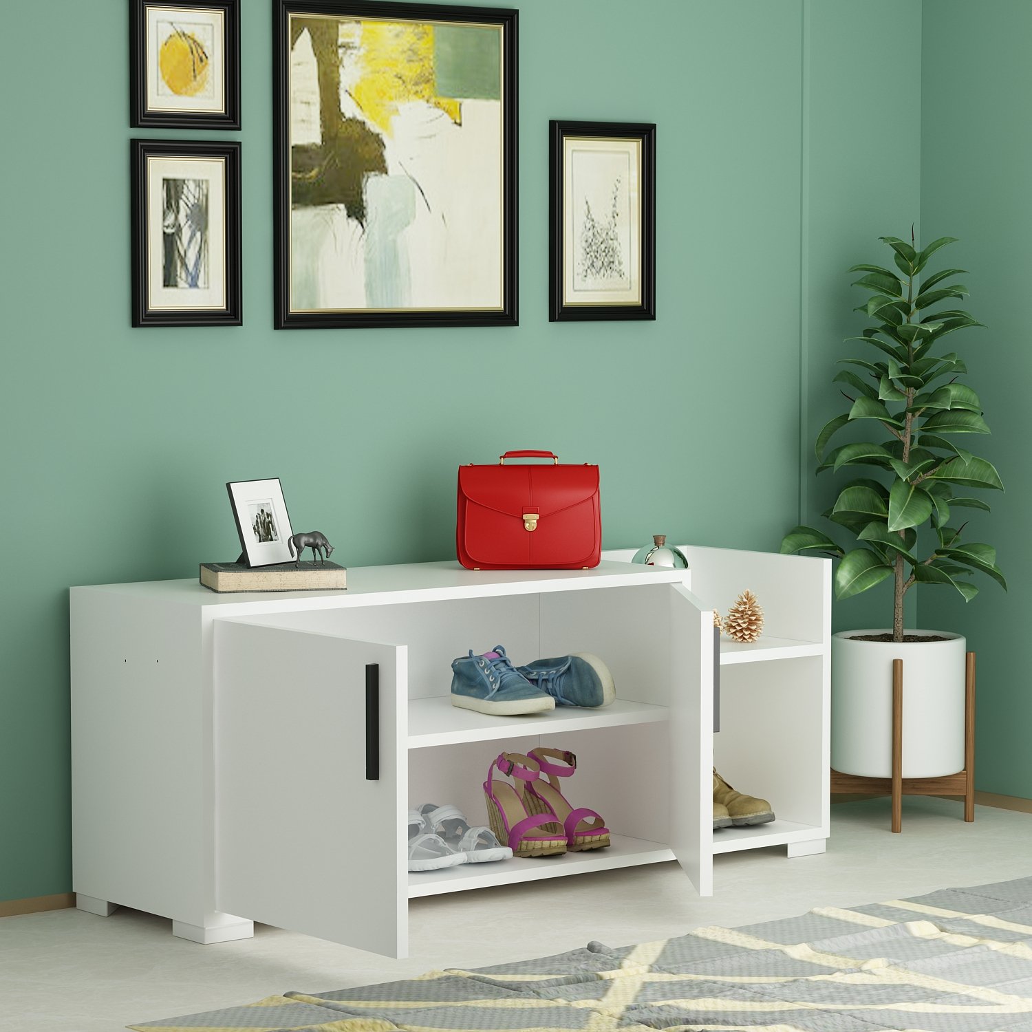 SUNRISE Modern Shoe Cabinet | Compact Storage Unit with Shelves & Doors