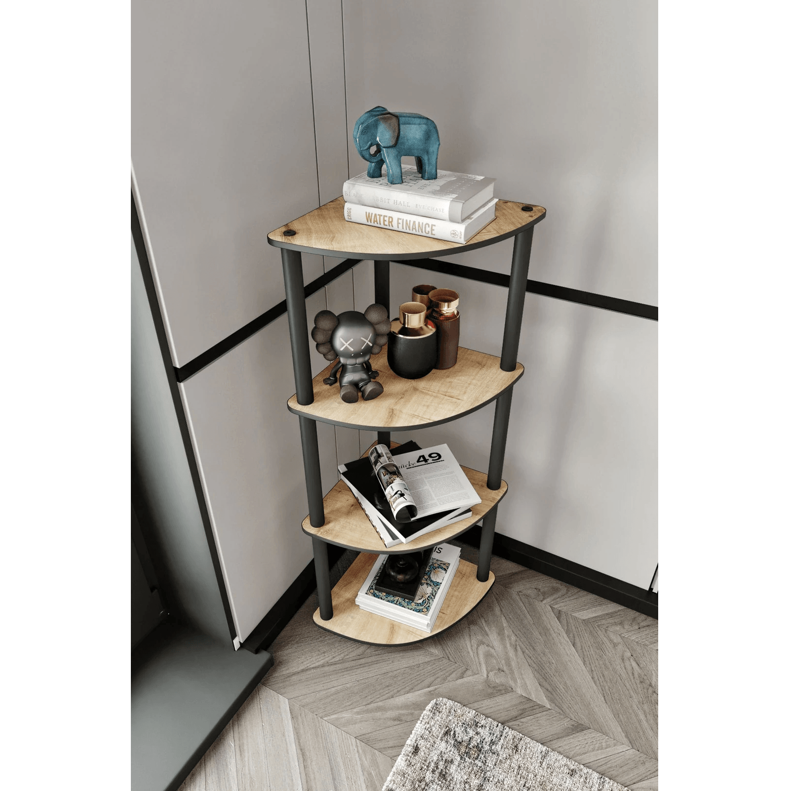 4-Tier Modern Corner Wooden Bookcase | Multi-Purpose Storage Shelf